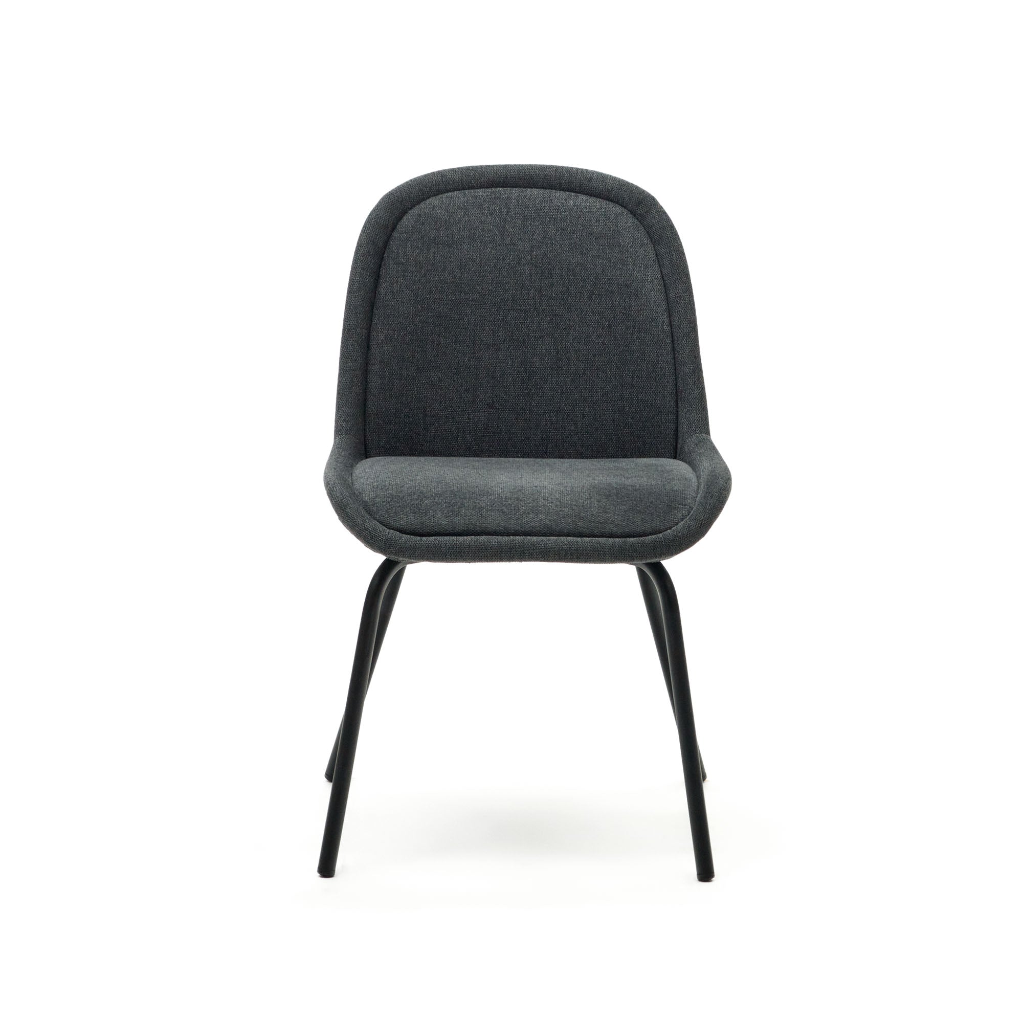 Aimin chair in grey chenille and steel legs with a matte black painted finish