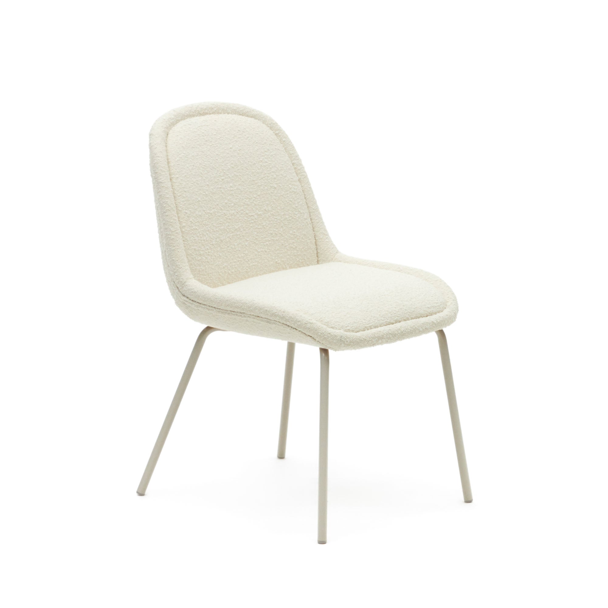 Aimin chair in white fleece and steel legs with a matte beige painted finish