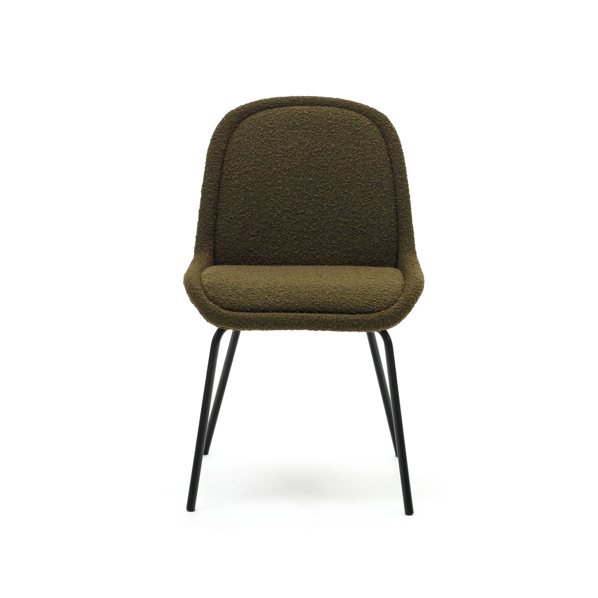 Aimin chair in green fleece and steel legs with a matte black painted finish