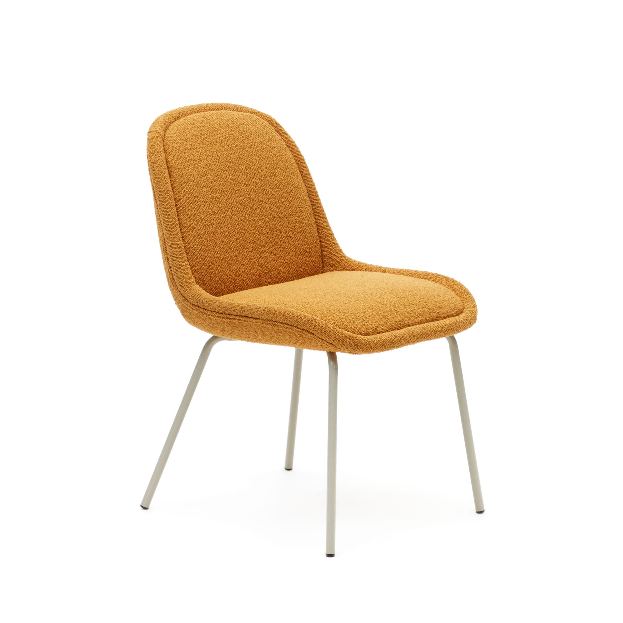 Aimin chair in mustard fleece and steel legs with a matte beige painted finish