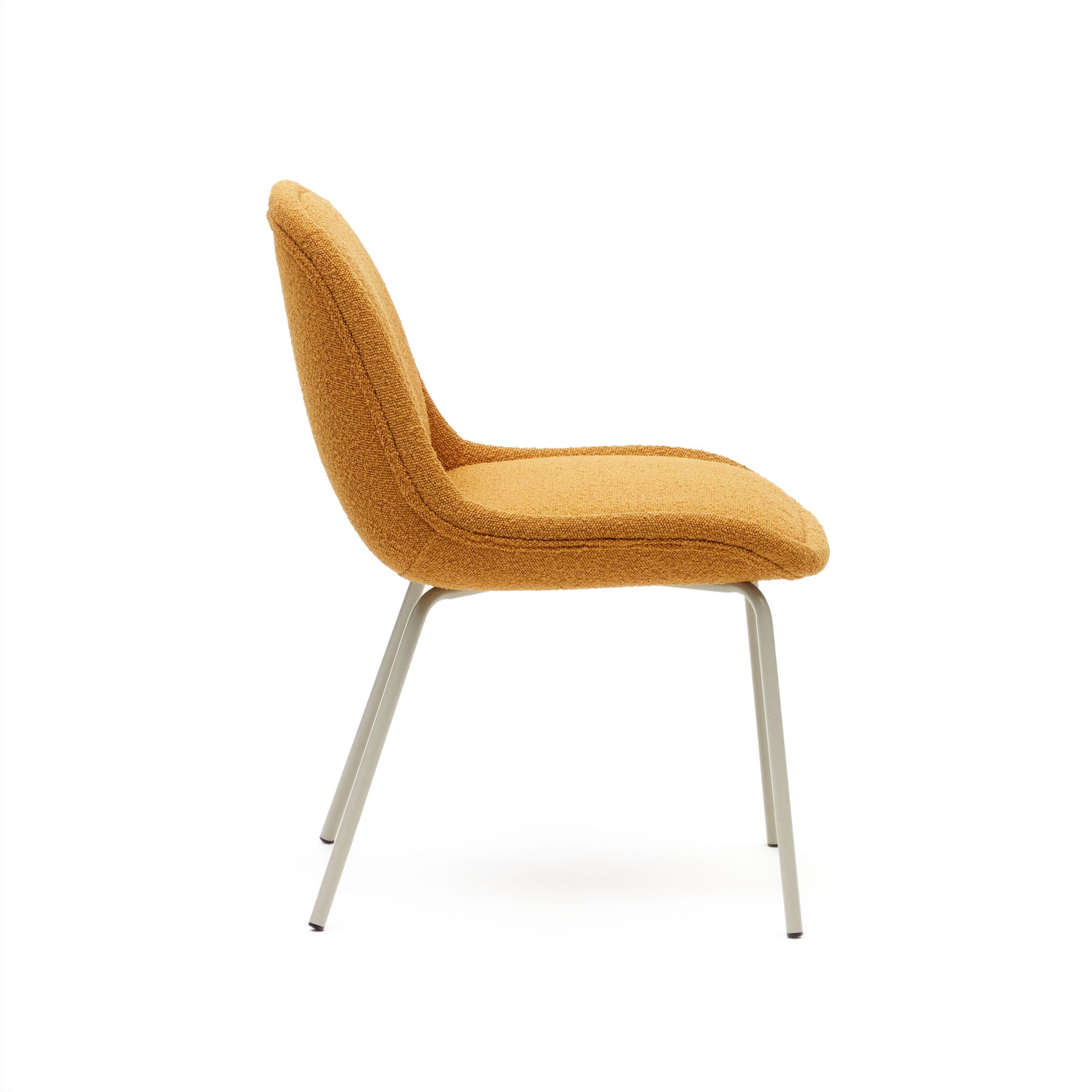 Aimin chair in mustard fleece and steel legs with a matte beige painted finish
