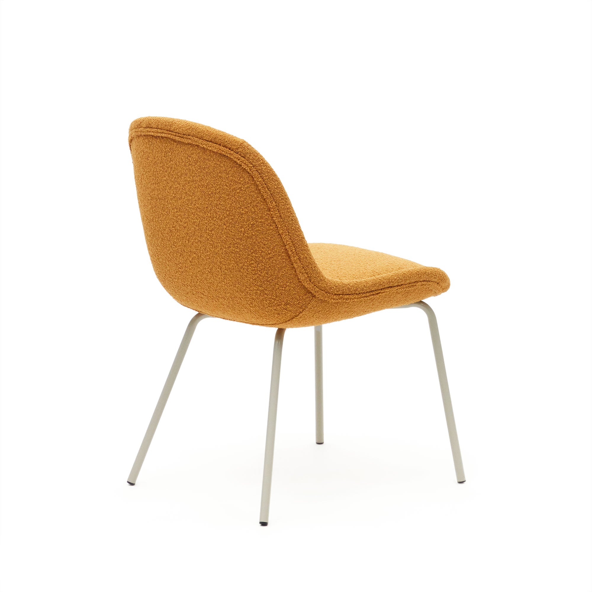 Aimin chair in mustard fleece and steel legs with a matte beige painted finish