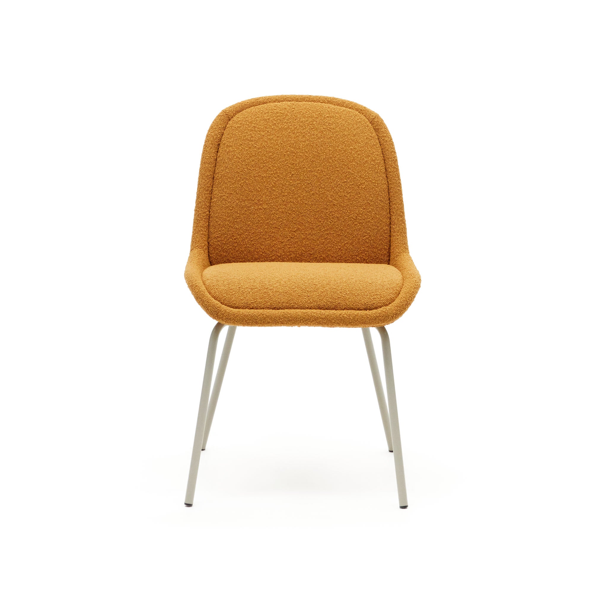 Aimin chair in mustard fleece and steel legs with a matte beige painted finish