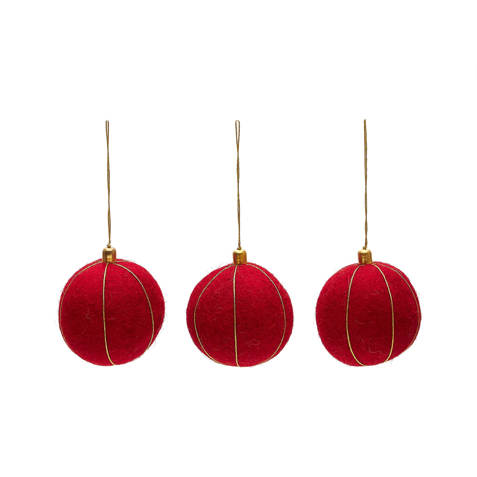 Breshi set of 3 large red decorative pendant balls with gold details 