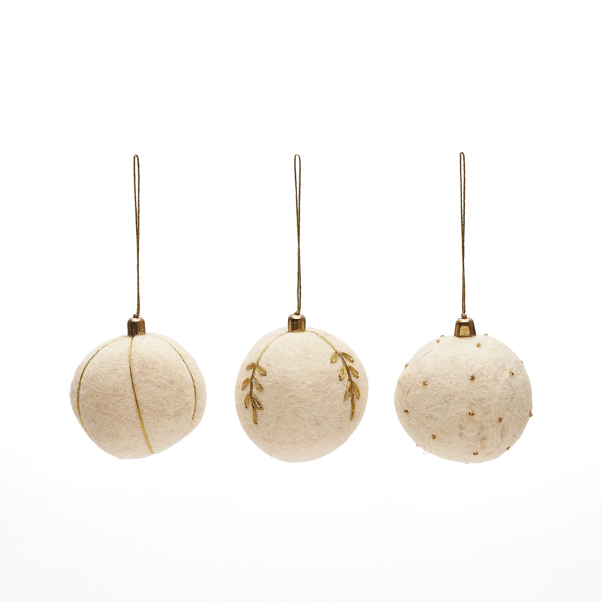 Breshi set of 3 large white decorative pendant balls with gold details 