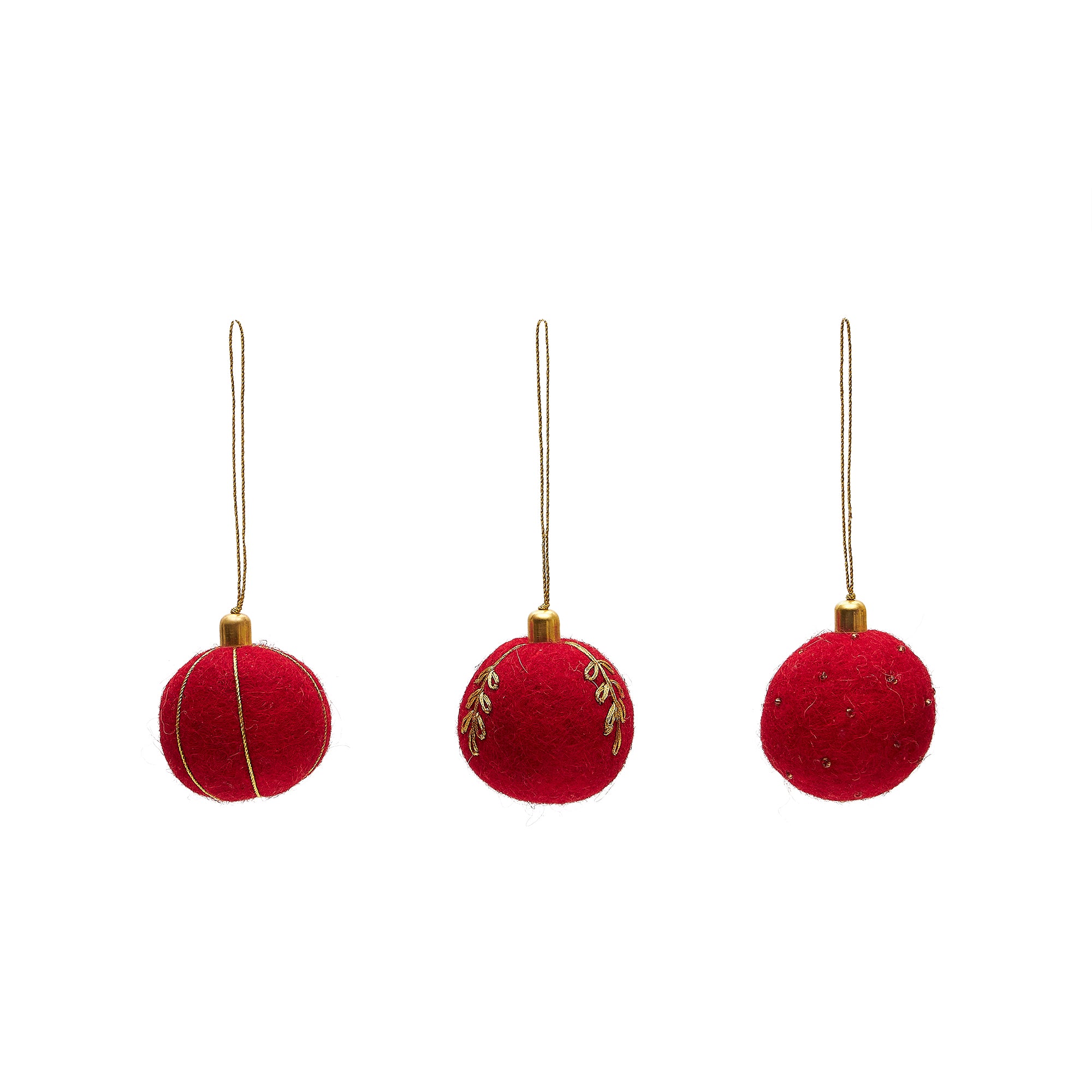 Breshi set of 3 small red decorative pendant balls with gold details 