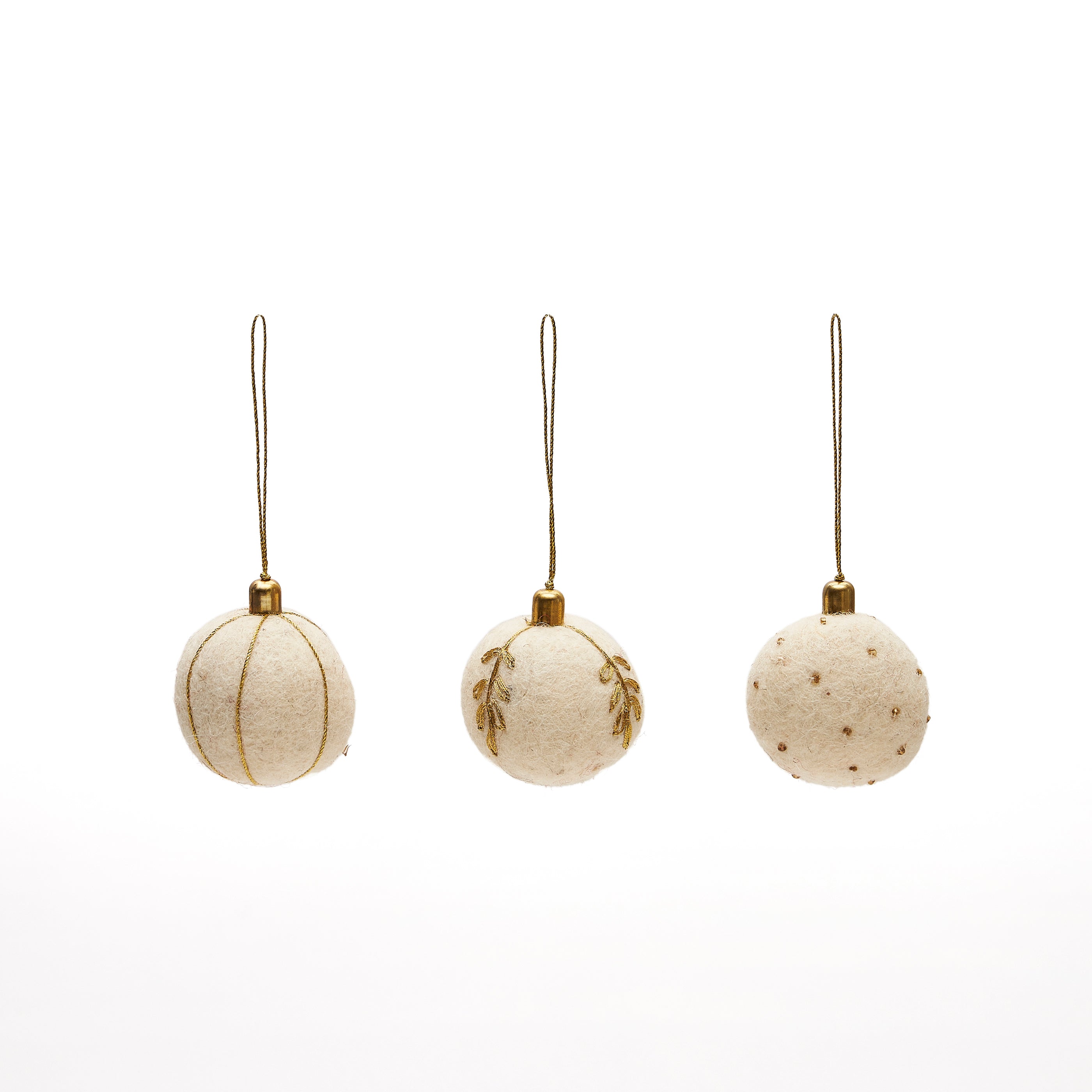 Breshi set of 3 small white decorative pendant balls with gold details 