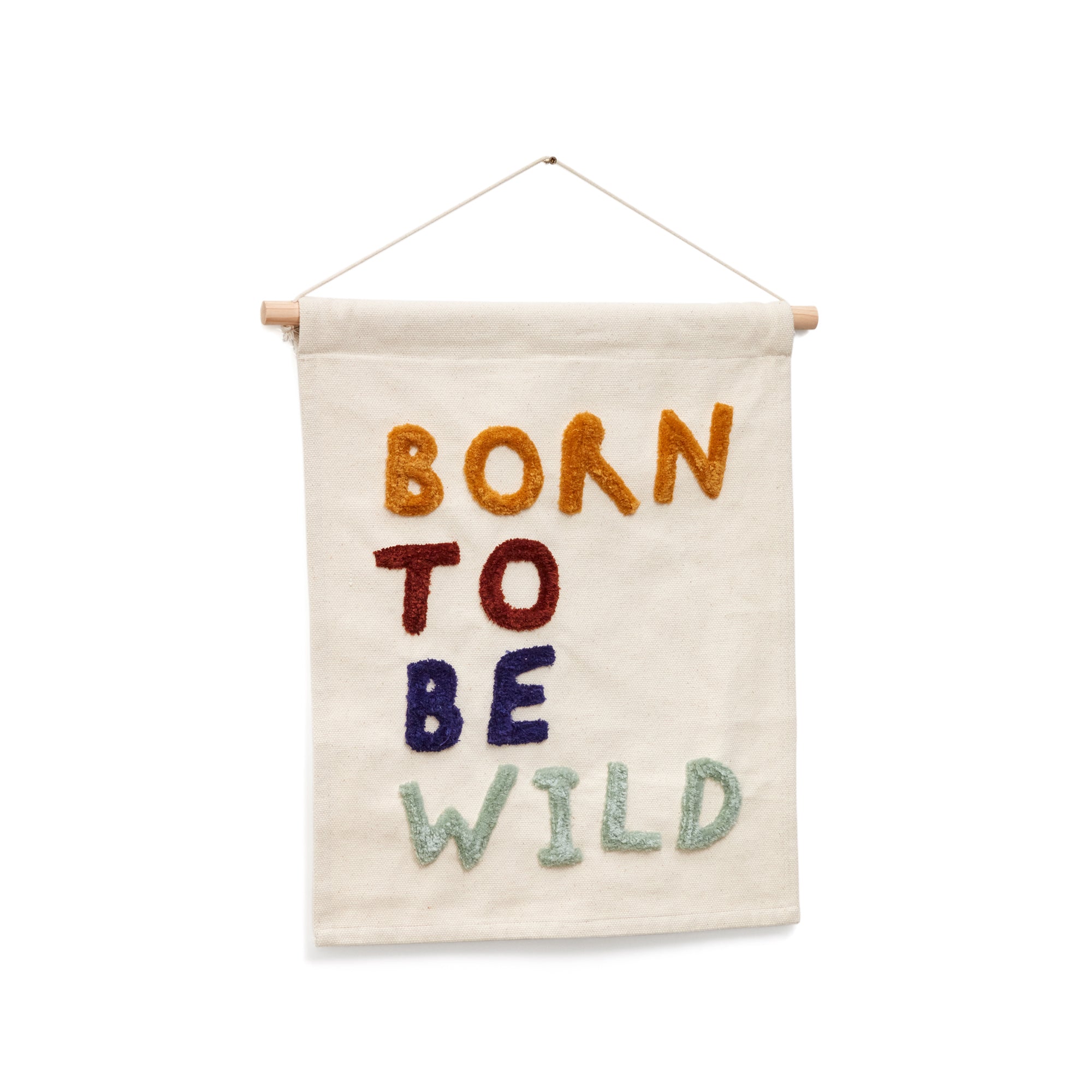 Zelda white cotton wall hanging with multicoloured embroidered letters 40 x 50 cm