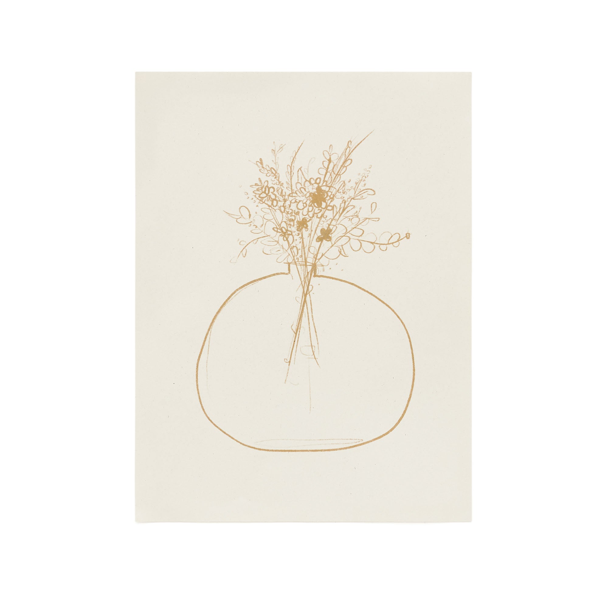 Erley bézs színű papírnyomat mustárszínű virágvázával, 29,8 x 39,8 cm