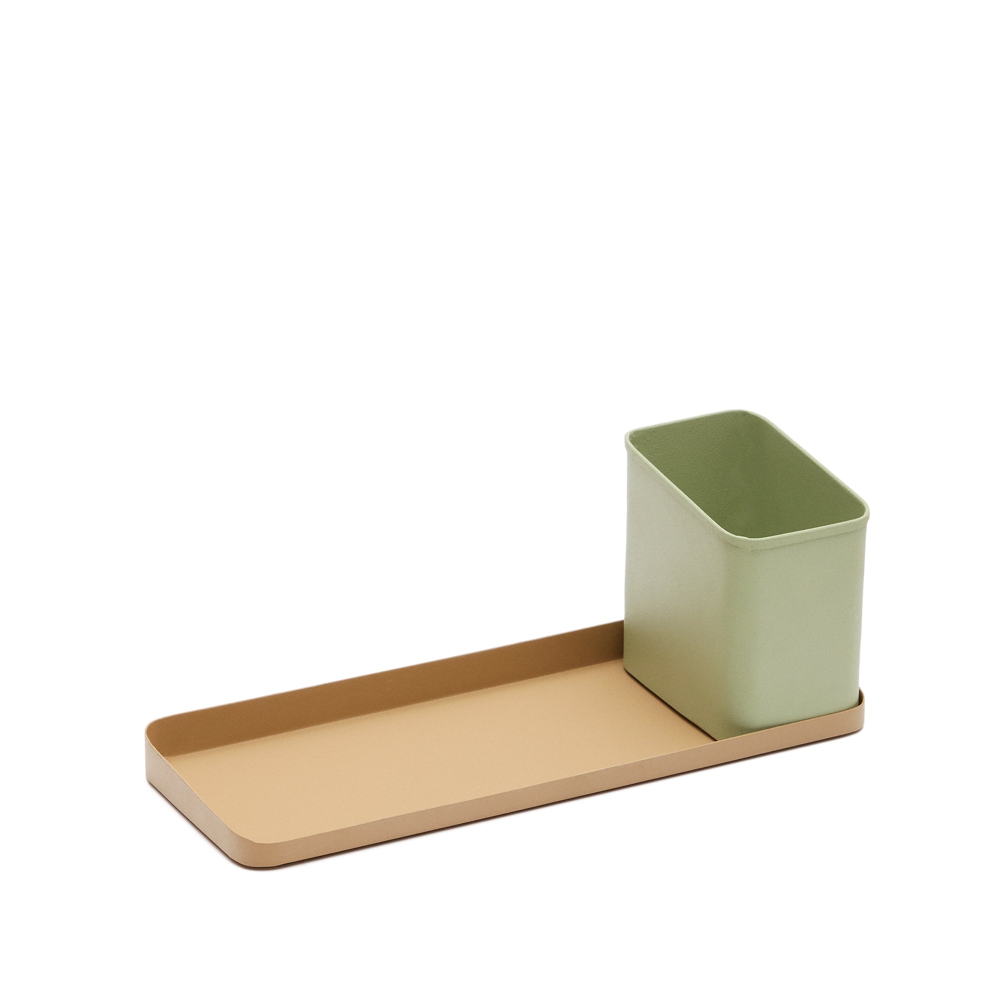 Moka pencil and desk tray set in green and brown metal