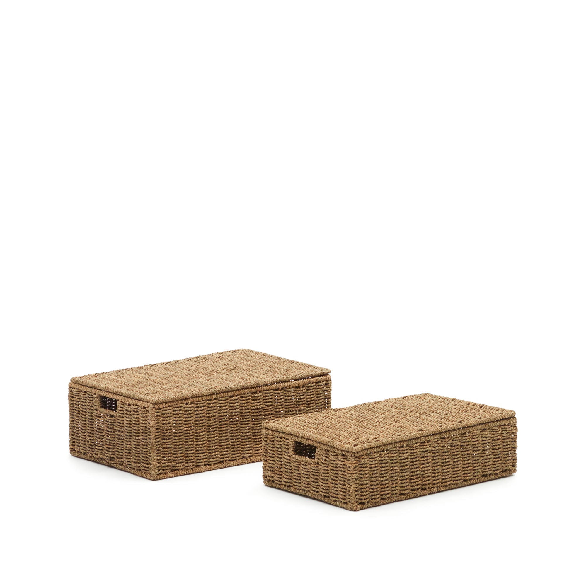 Tossa set of 2 natural fiber baskets with lids, 57 x 36 cm / 60 x 40 cm