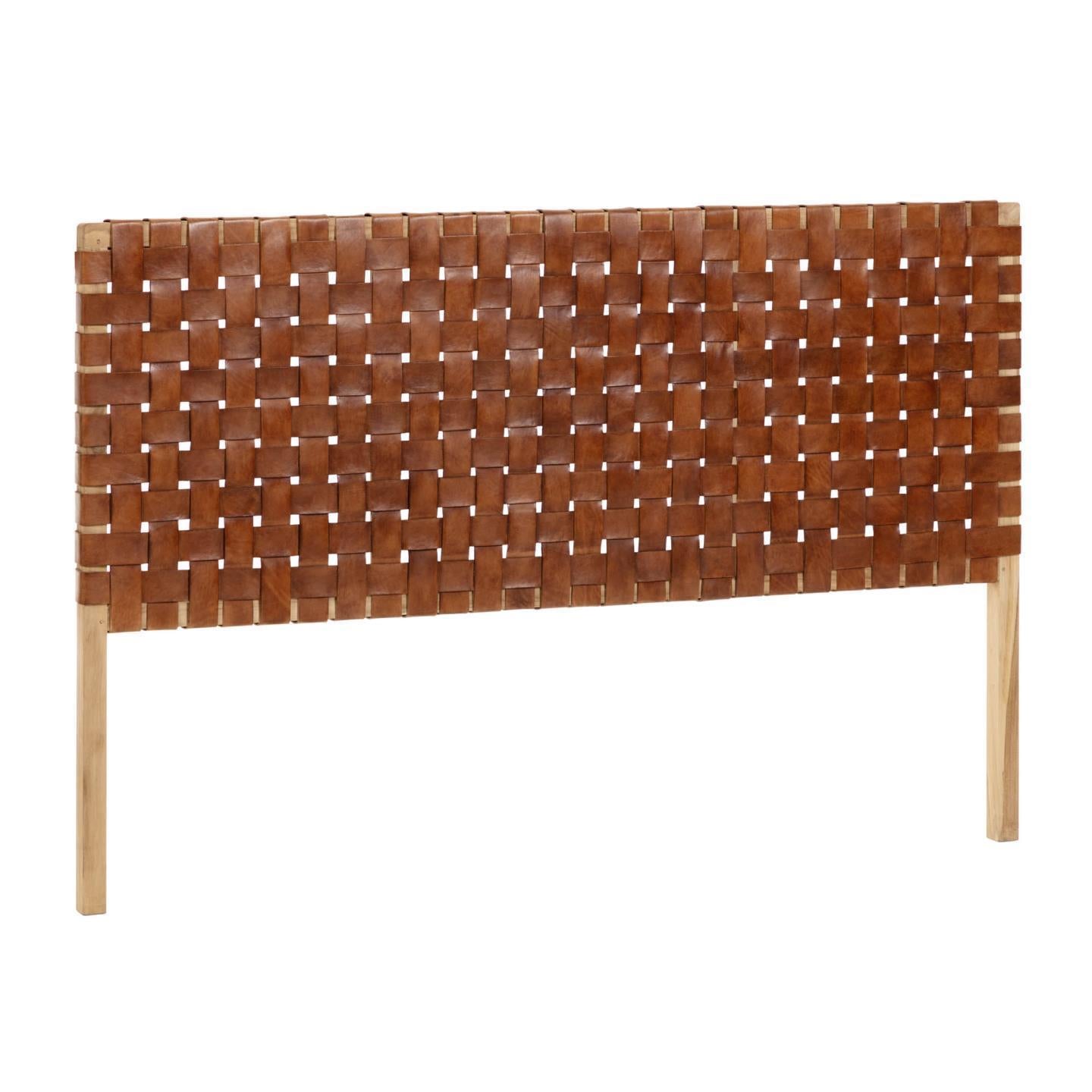 Calixta solid teak wood and leather headboard, for 150 cm beds