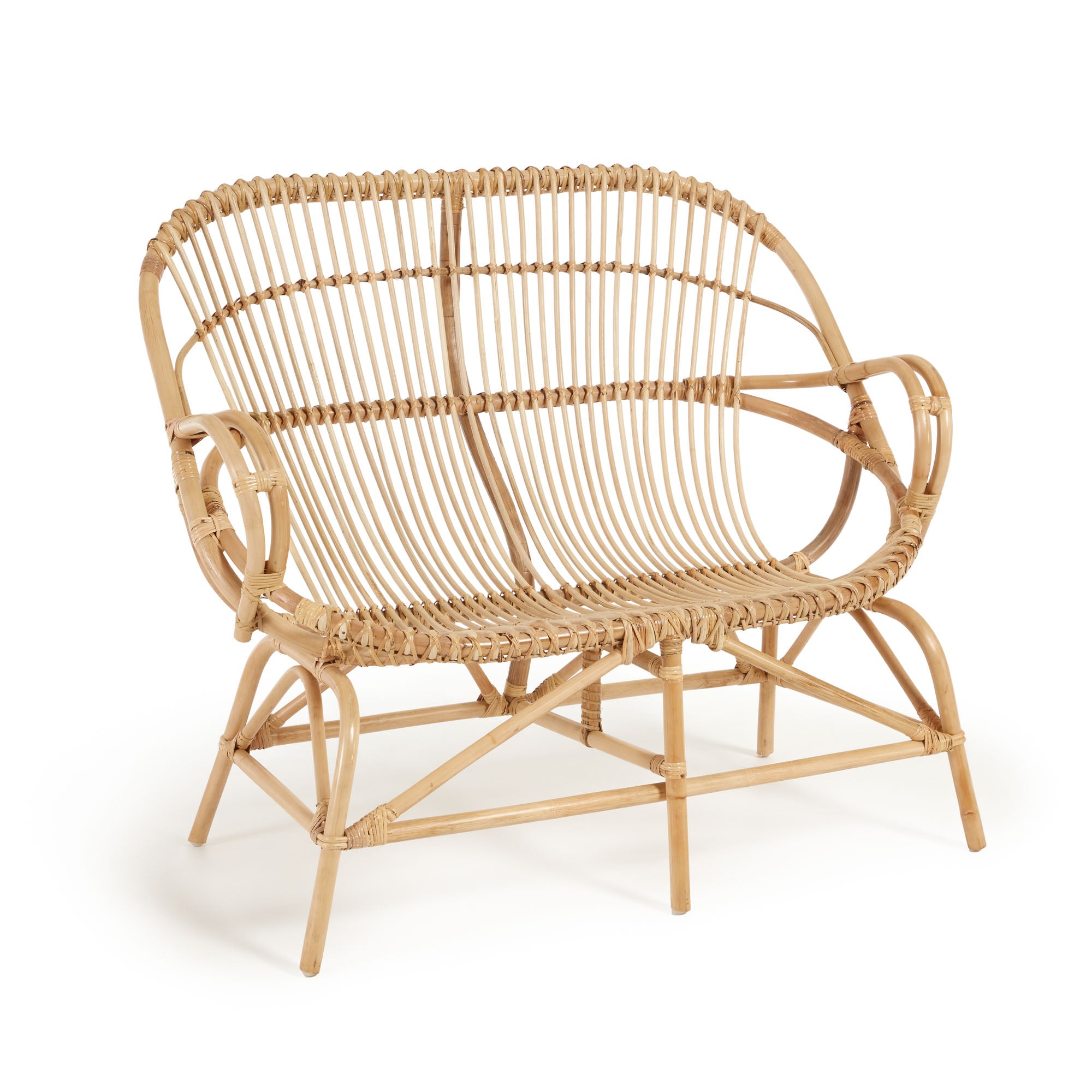 Mimosa rattan bench with a natural finish, 114 cm