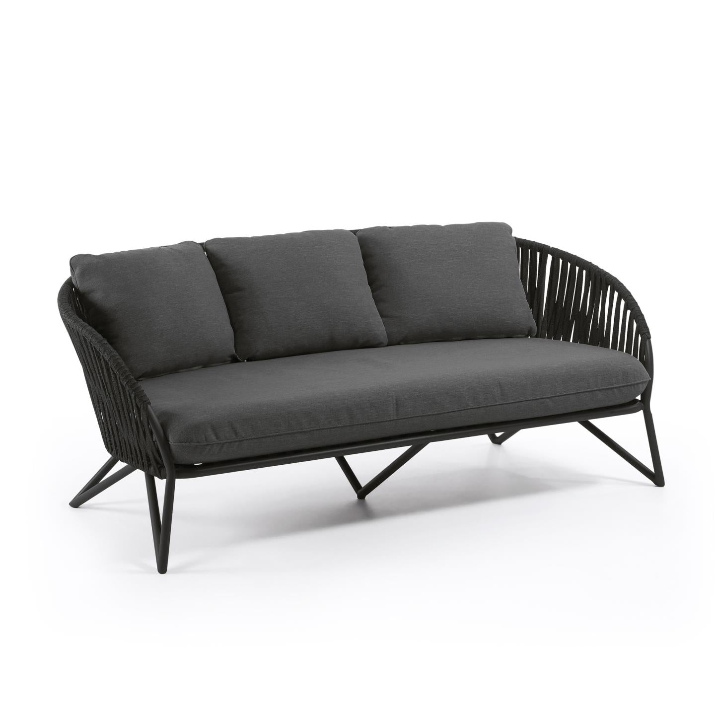 3 személyes Branzie kanapé, fekete zsinórból, 180 cm