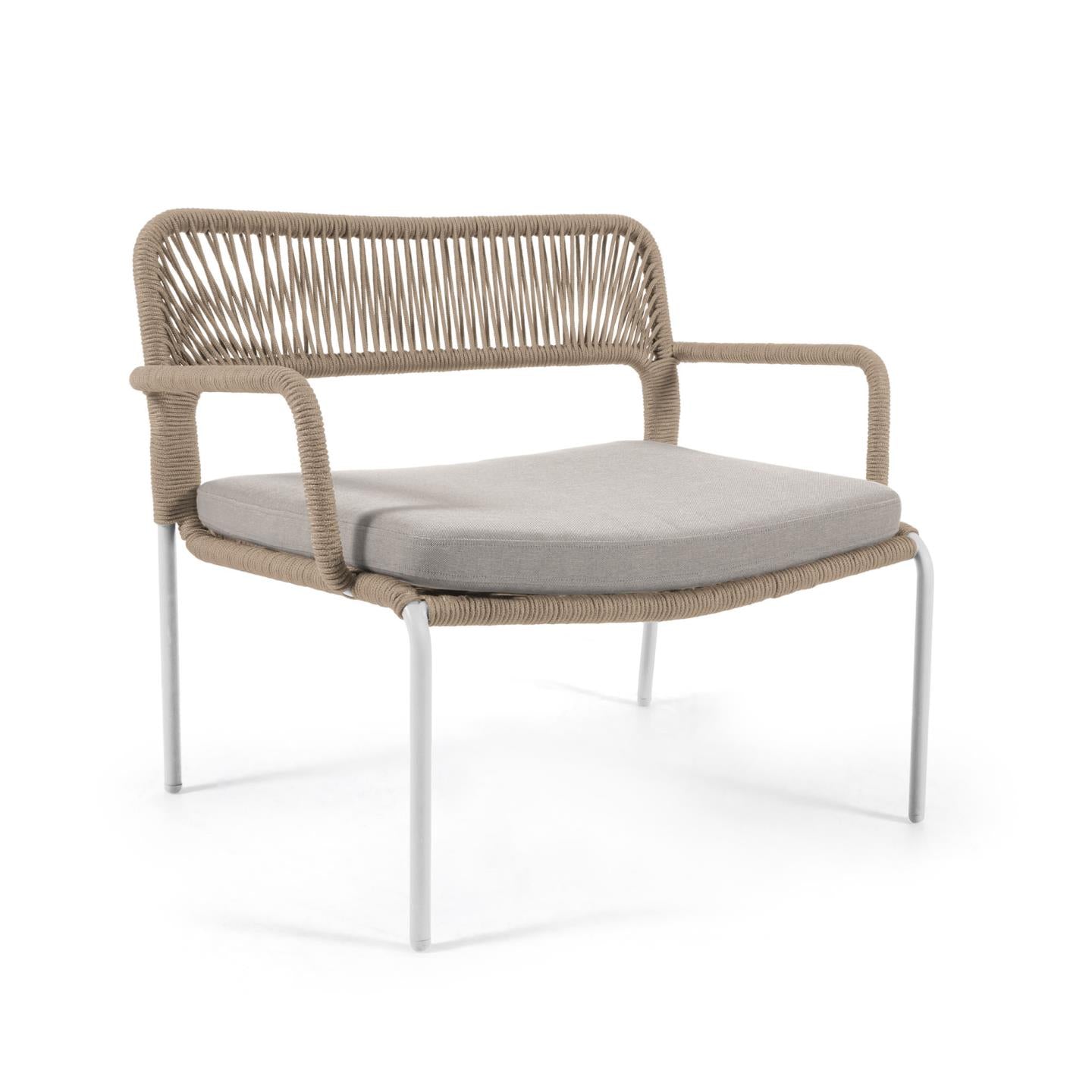 Cailin armchair in beige cord with galvanised steel legs painted white