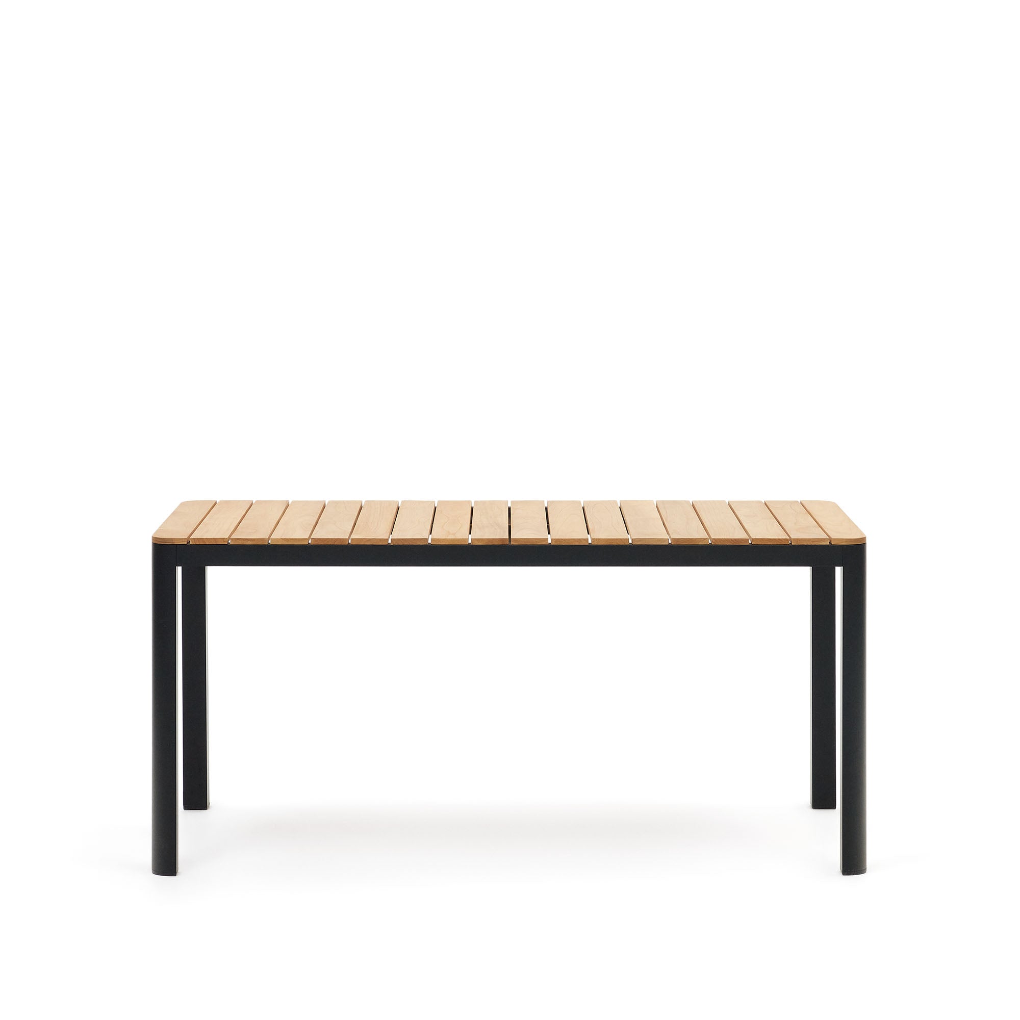 Bona alumínium és tömör teakfa asztal, 100%-ban kültéri használatra alkalmas, fekete kivitelben, 160 x 90 cm