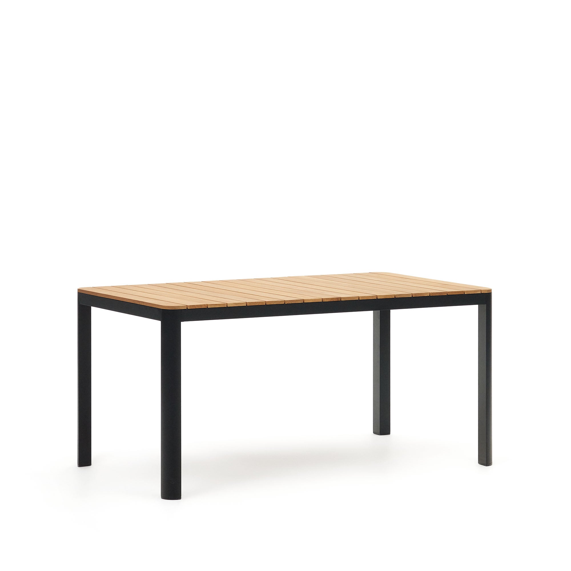 Bona alumínium és tömör teakfa asztal, 100%-ban kültéri használatra alkalmas, fekete kivitelben, 160 x 90 cm