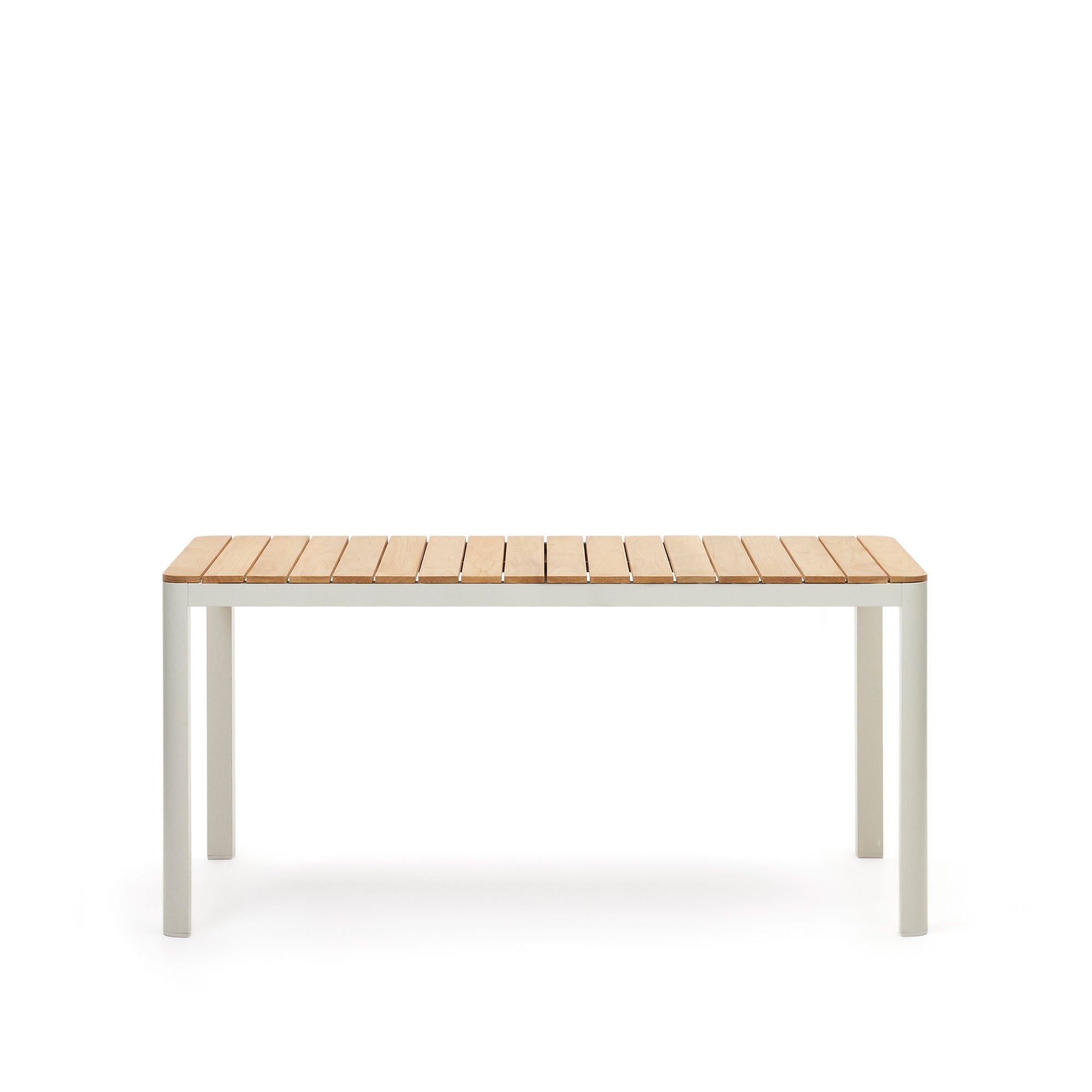 Bona aluminium and solid teak table, 100% outdoor suitable with white finish, 160 x 90 cm