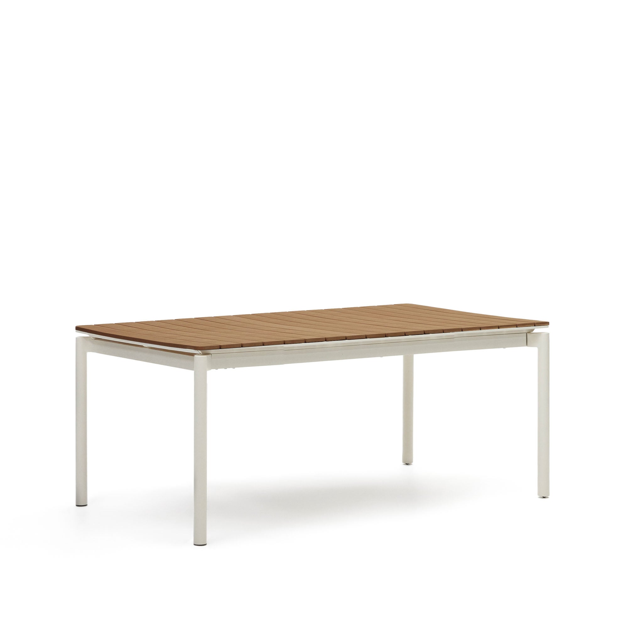 Canyelles kihúzható kültéri asztal, műanyag fűrészáru és matt fehér alumínium, 180 (240) x 100 cm