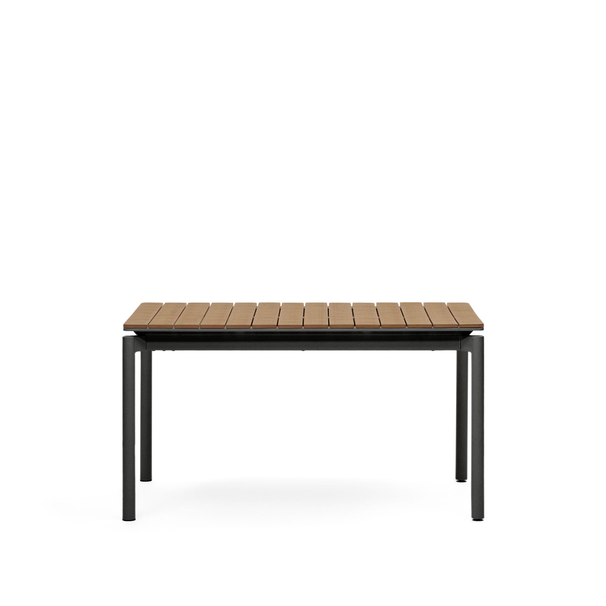 Canyelles kihúzható kültéri asztal, műanyag és matt fekete alumínium, 140 (200) x 90 cm