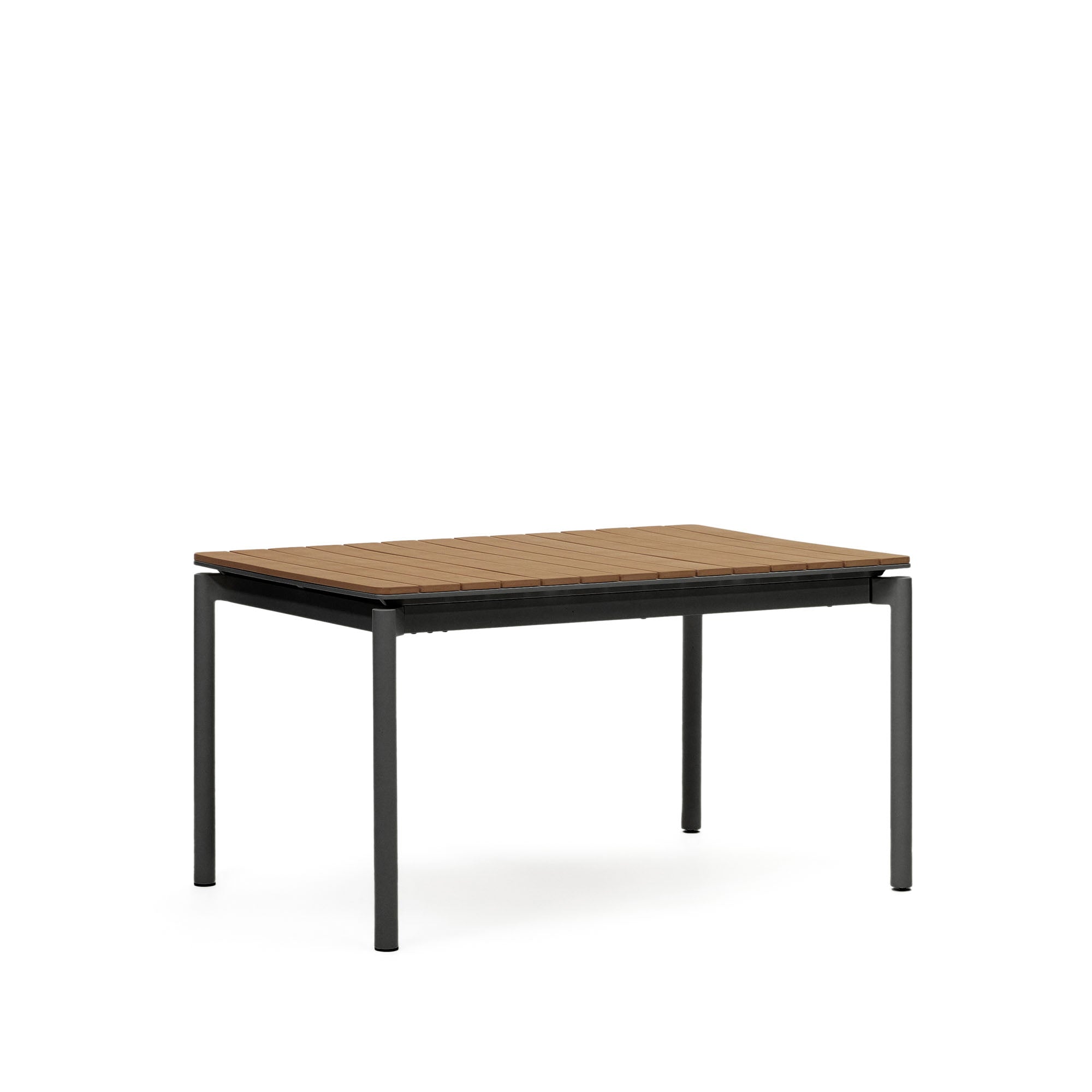 Canyelles kihúzható kültéri asztal, műanyag és matt fekete alumínium, 140 (200) x 90 cm