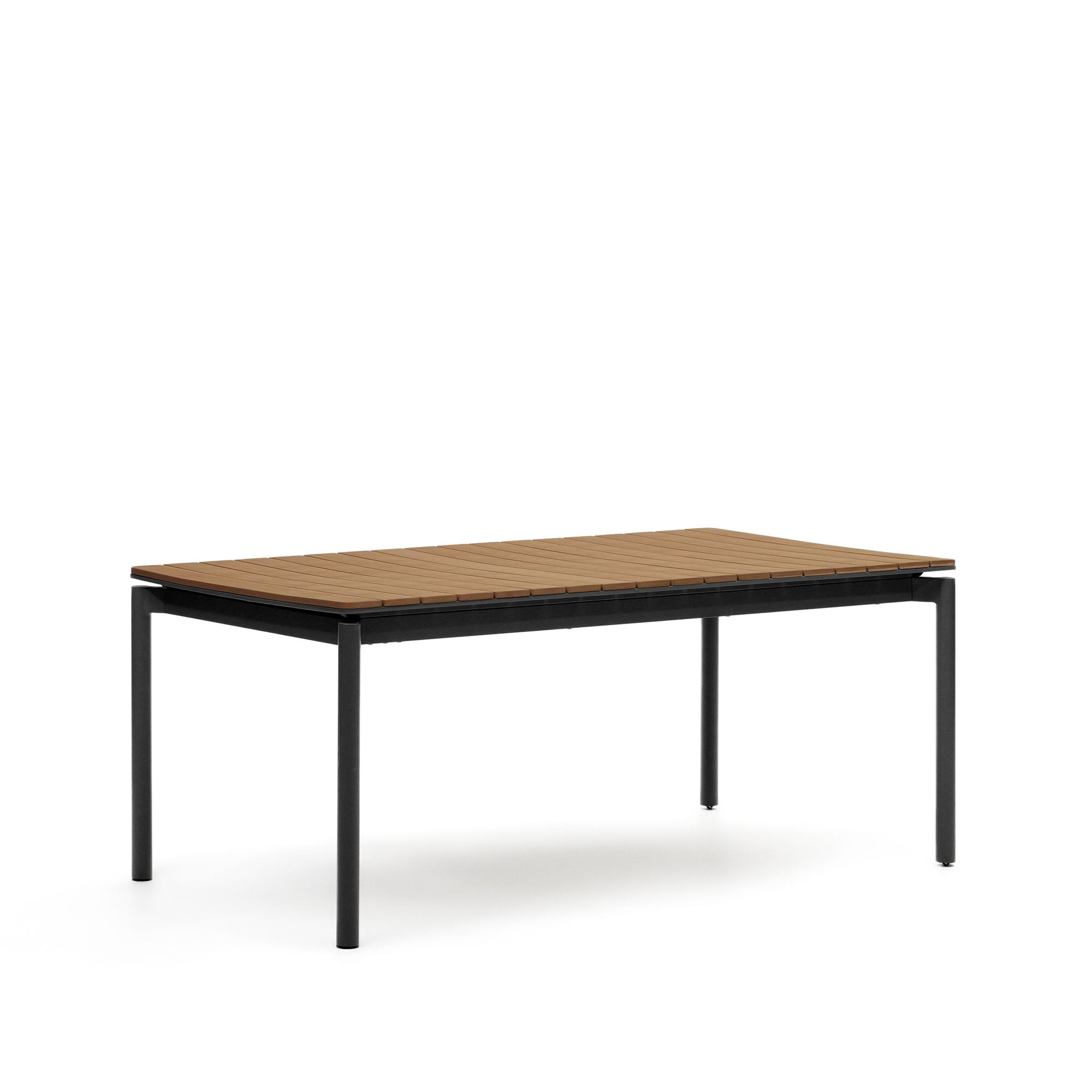 Canyelles kihúzható kültéri asztal, műanyag fűrészáru és matt fekete alumínium, 180(240) x 100 cm