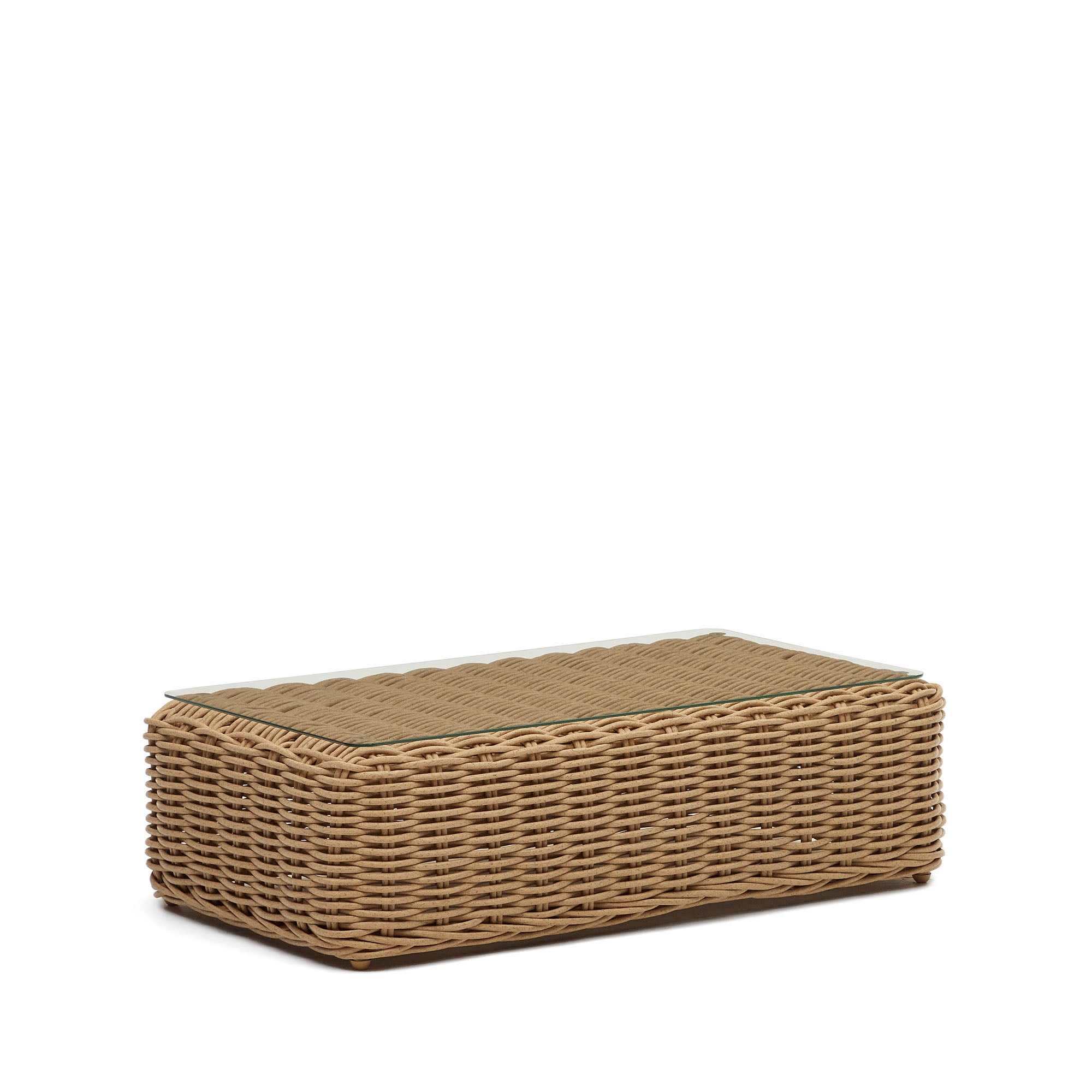 Portlligat 100% outdoor faux rattan coffee table in a natural finish, 110 x 60 cm