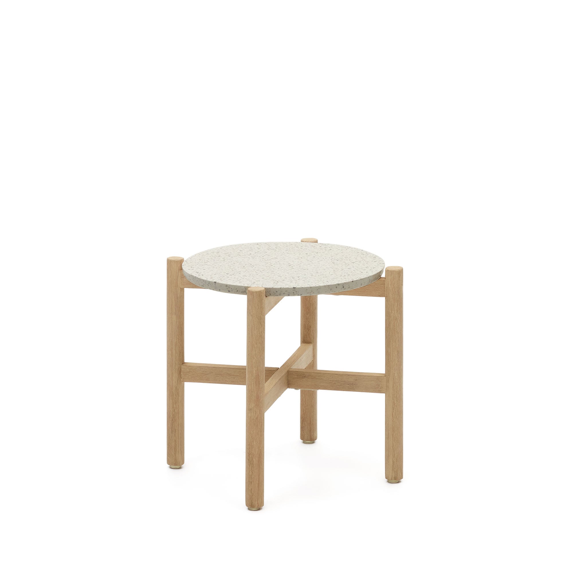 Pola cement és tömör eukaliptuszfa oldalsó kisasztal, Ø 50 cm FSC