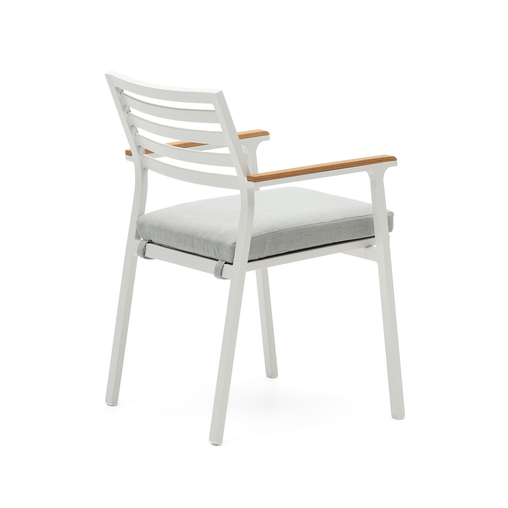 Bona aluminium stackable garden chair with a white finish and solid teak wood armrests