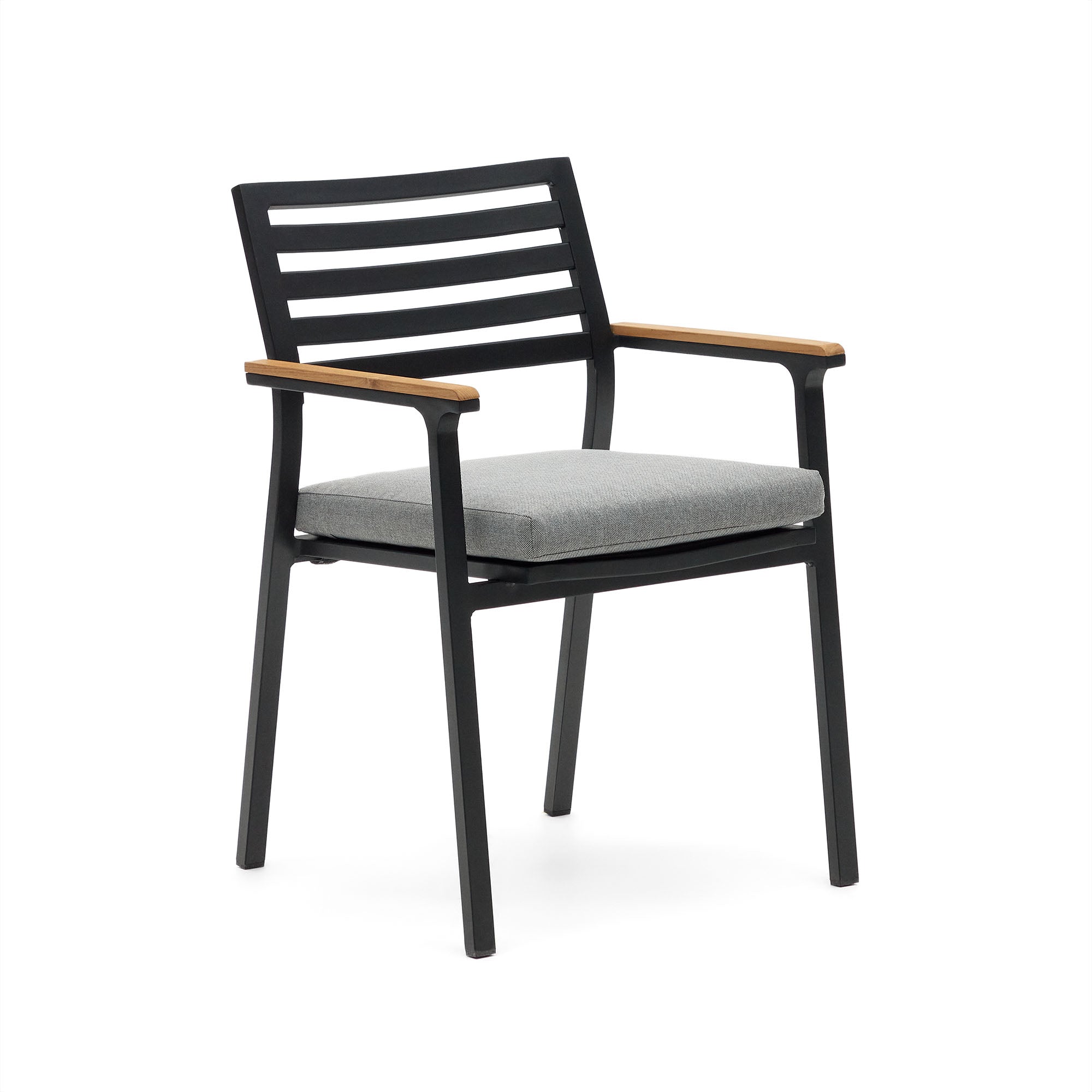 Bona egymásba rakható alumínium kerti szék fekete kivitelben, tömör teakfa karfával