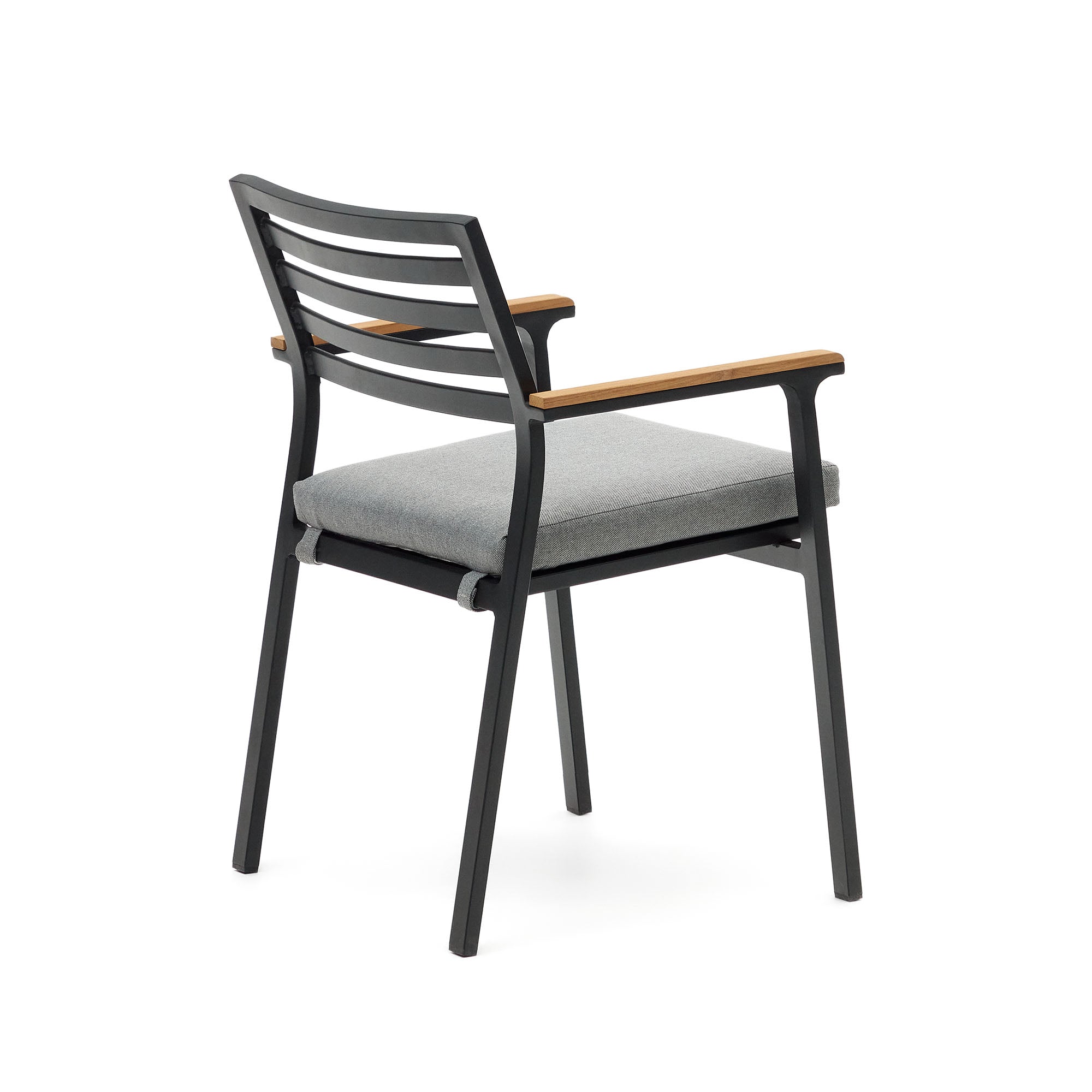 Bona egymásba rakható alumínium kerti szék fekete kivitelben, tömör teakfa karfával