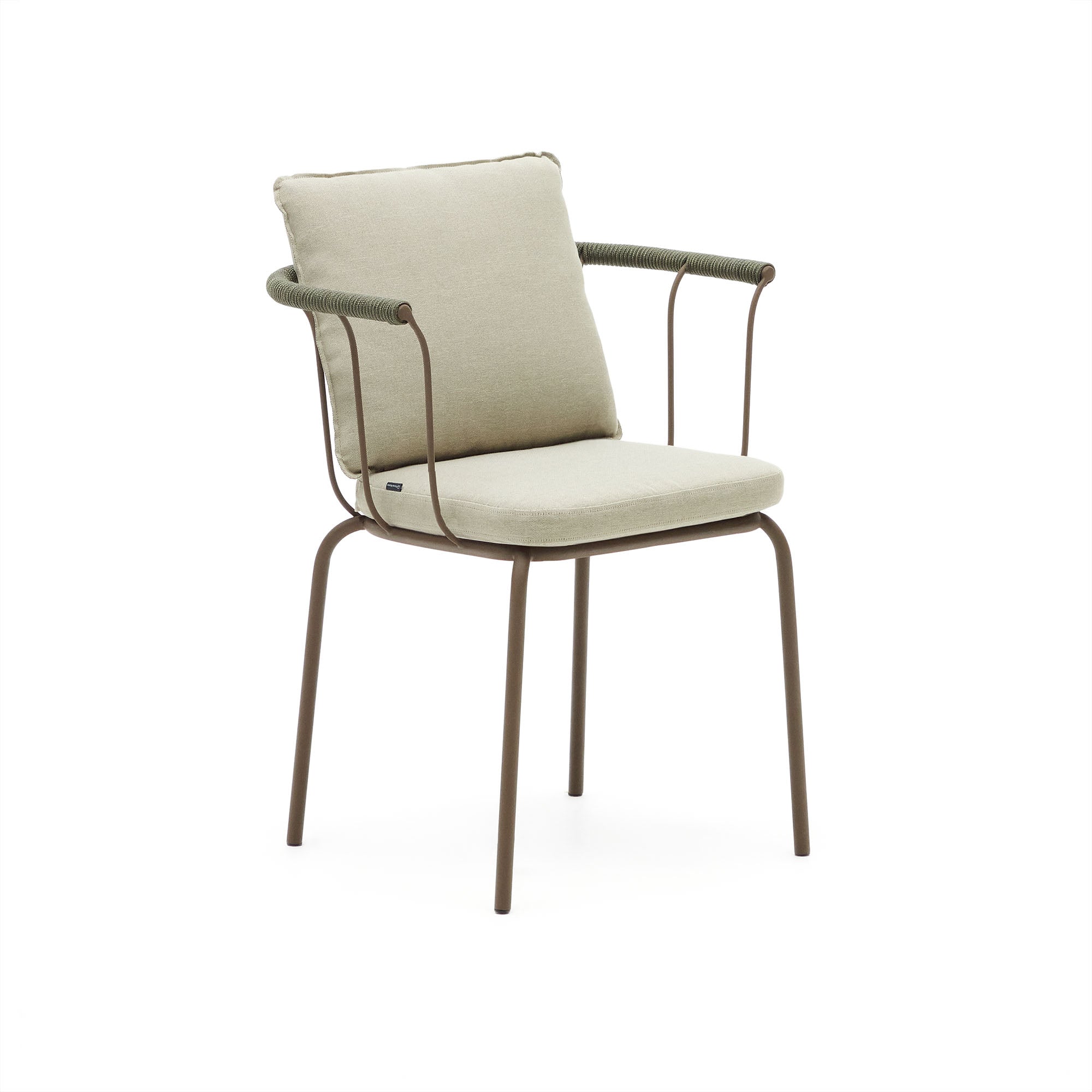 Salguer egymásra rakható szék zsinórból és acélból, barna festett kivitelben