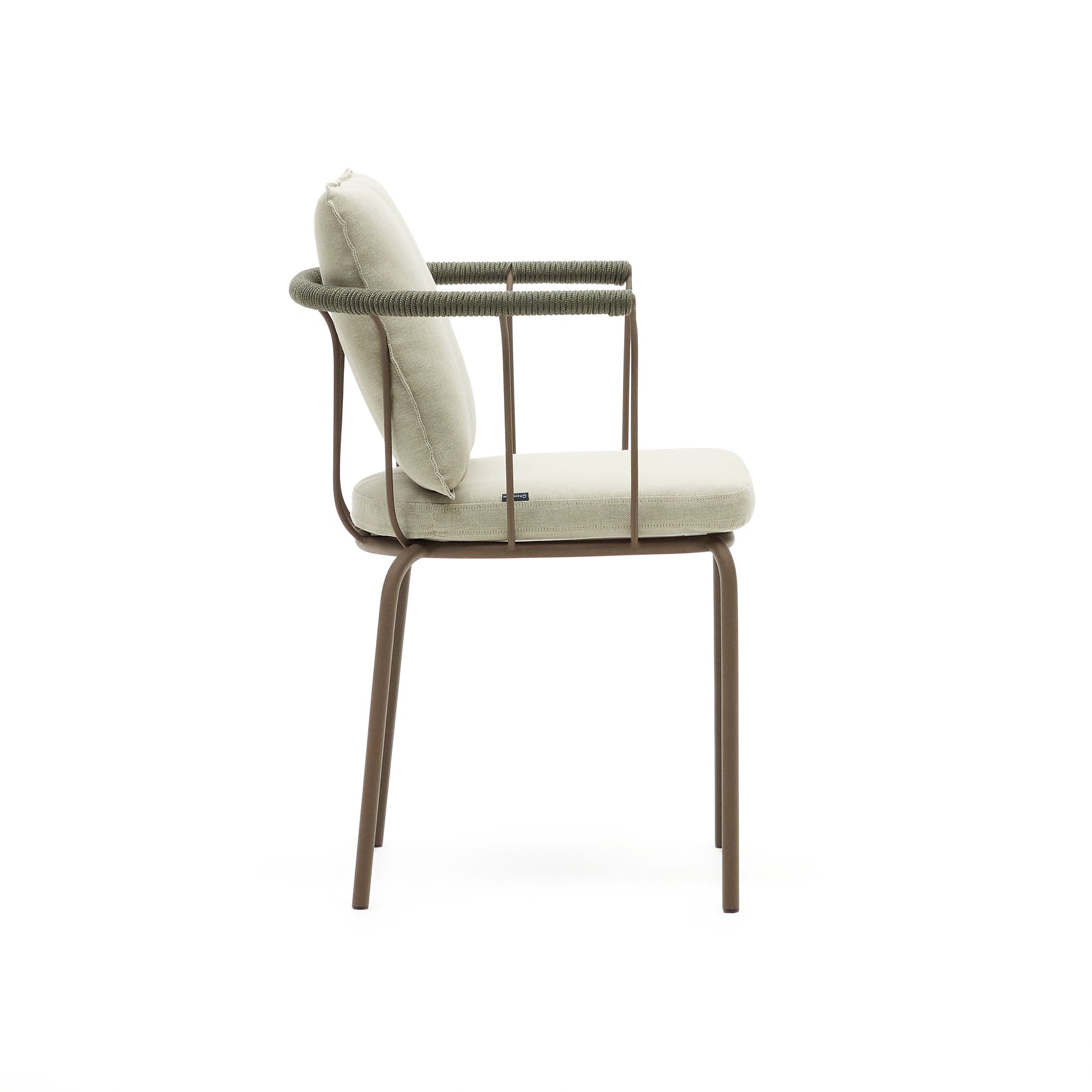Salguer egymásra rakható szék zsinórból és acélból, barna festett kivitelben