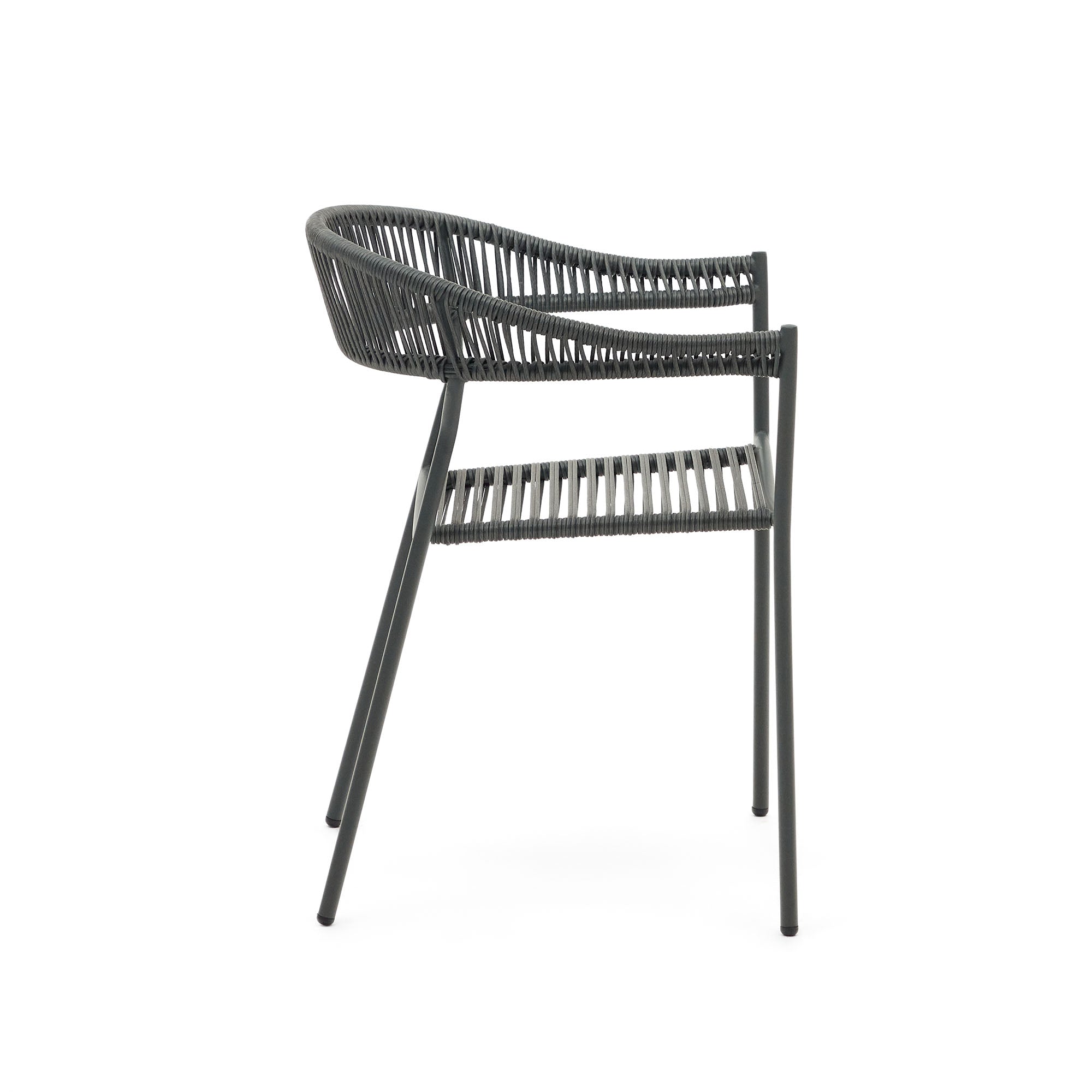 Futadera stackable outdoor chair in grey synthetic cord and grey painted steel