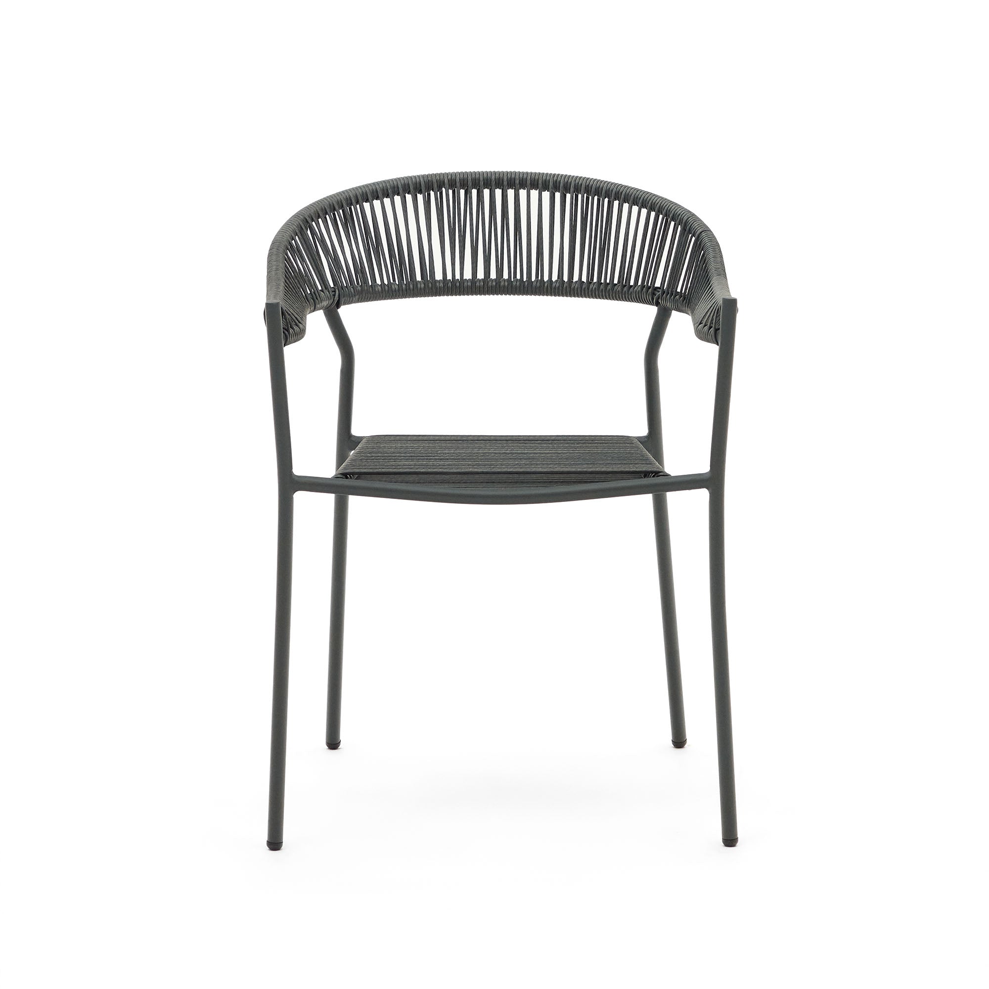 Futadera egymásba rakható kültéri szék szürke szintetikus zsinórból és szürkére festett acélból