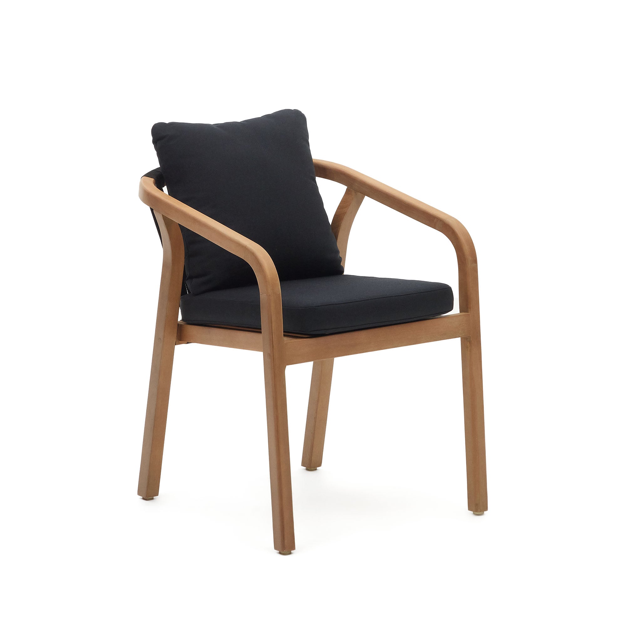 Malaret stackable chair in solid eucalyptus and black cord, FSC