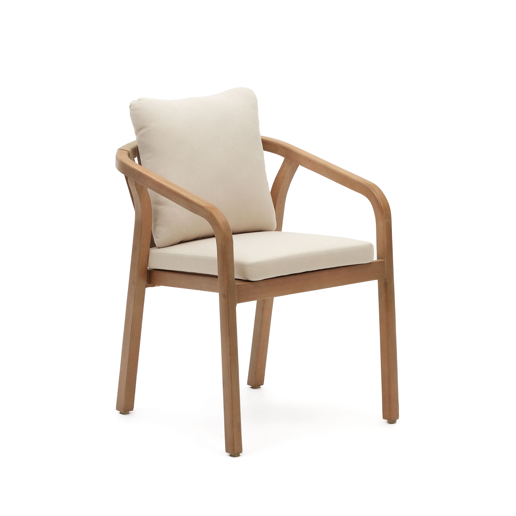 Malaret stackable chair in solid eucalyptus and beige cord, FSC
