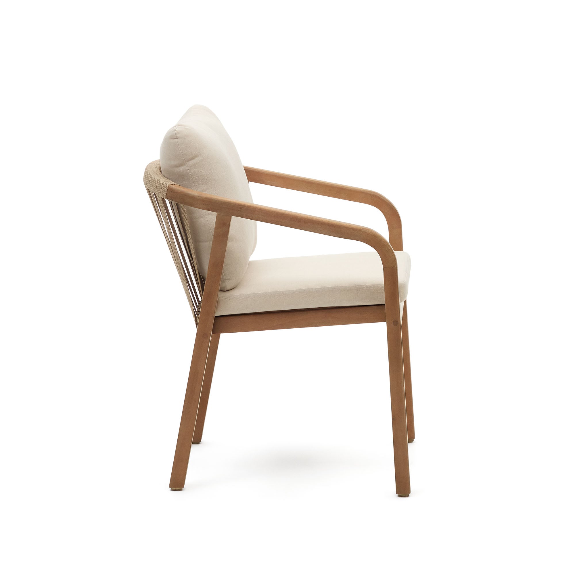 Malaret stackable chair in solid eucalyptus and beige cord, FSC