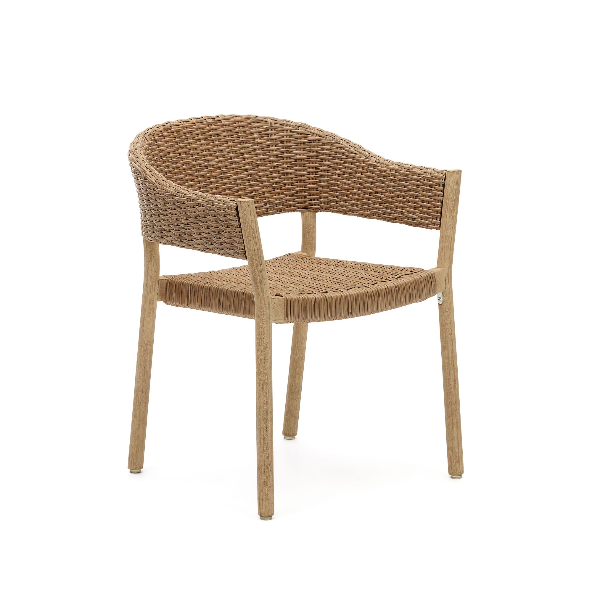 Pola 100% outdoor stackable chair in solid eucalyptus and faux-rattan with a natural finish, FSC