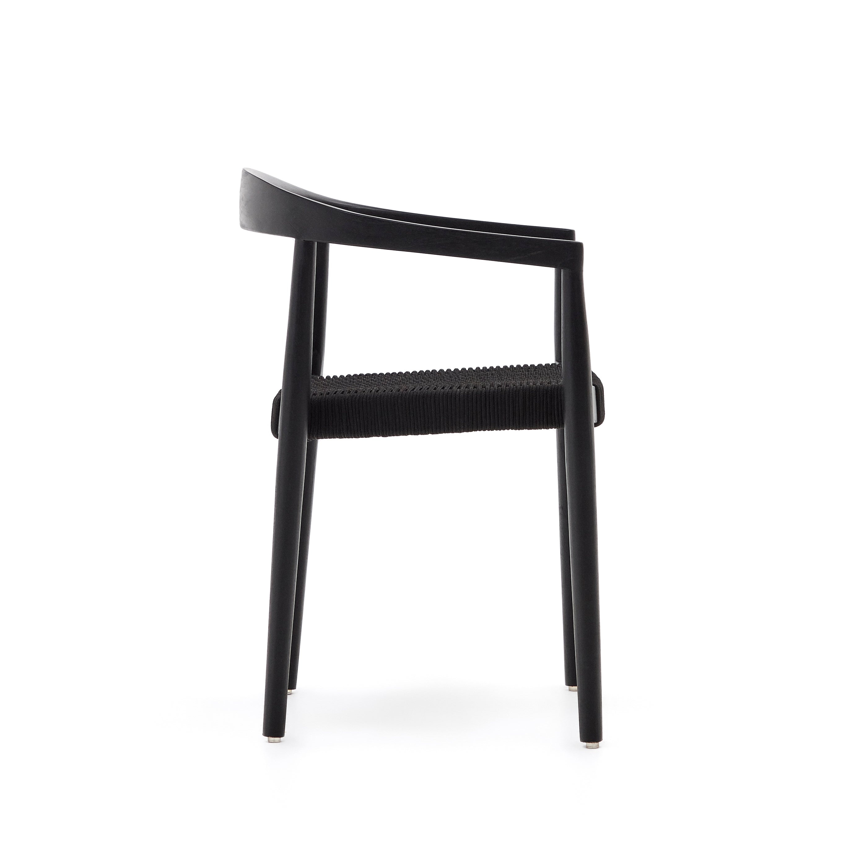 Ydalia stackable outdoor chair in solid teak wood with black finish and black rope