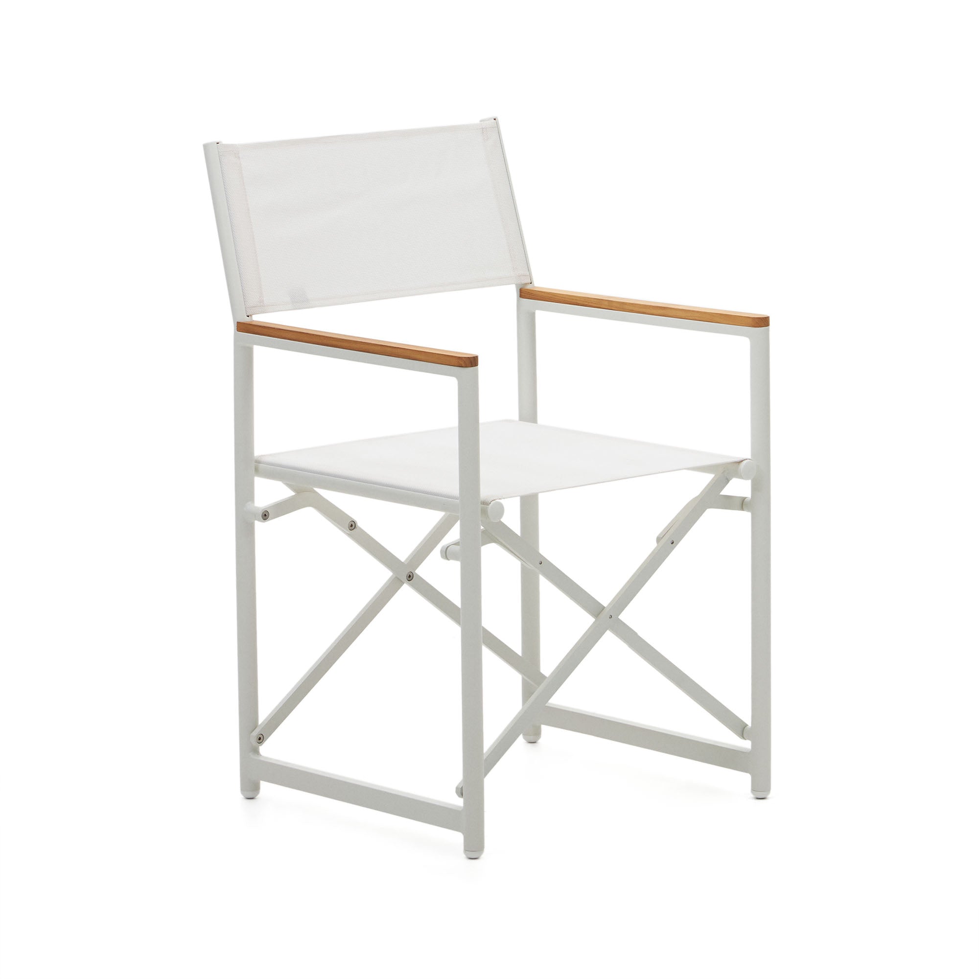 Llado white aluminium folding chair with solid teak armrests 100% outdoor suitable