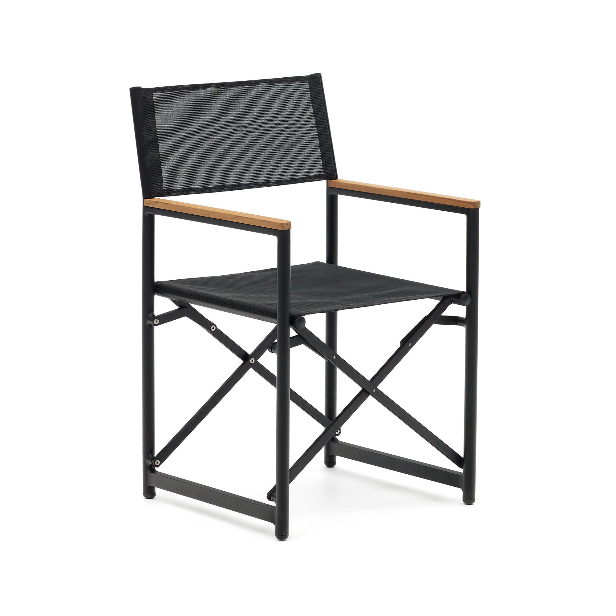 Llado black aluminium folding chair with solid teak armrests 100% outdoor suitable