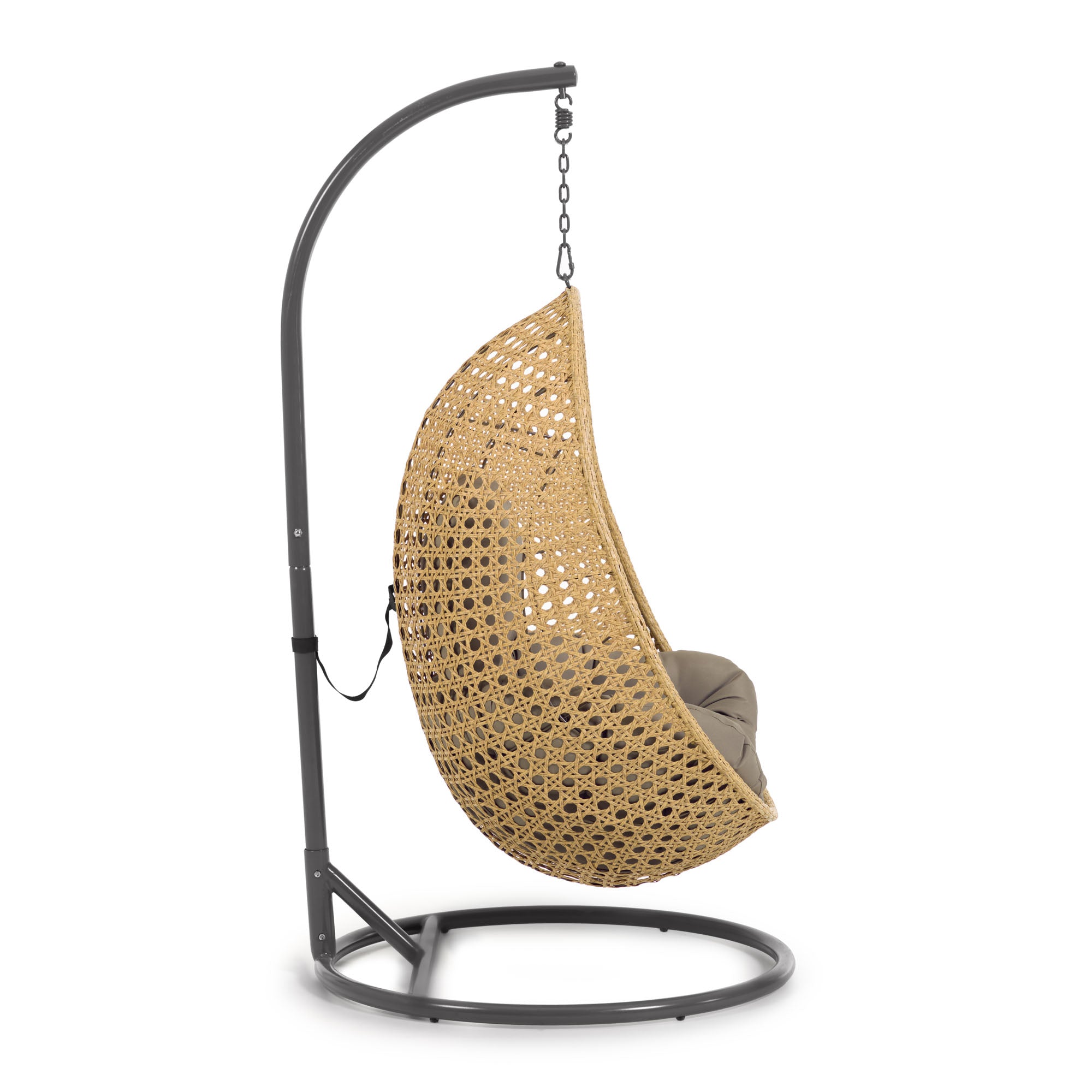 Cira hanging armchair with dark grey base with natural finish