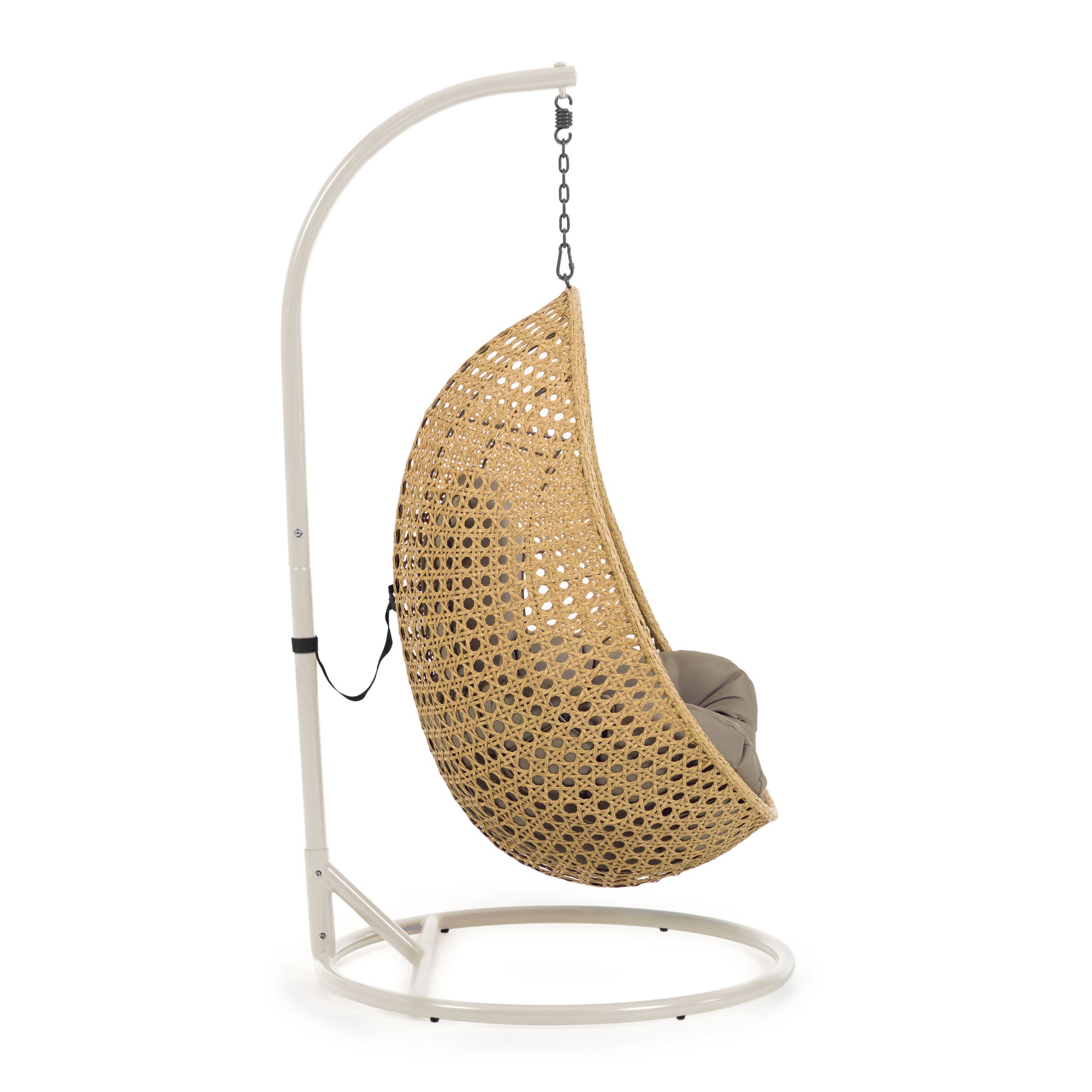 Cira light grey hanging armchair with natural finish