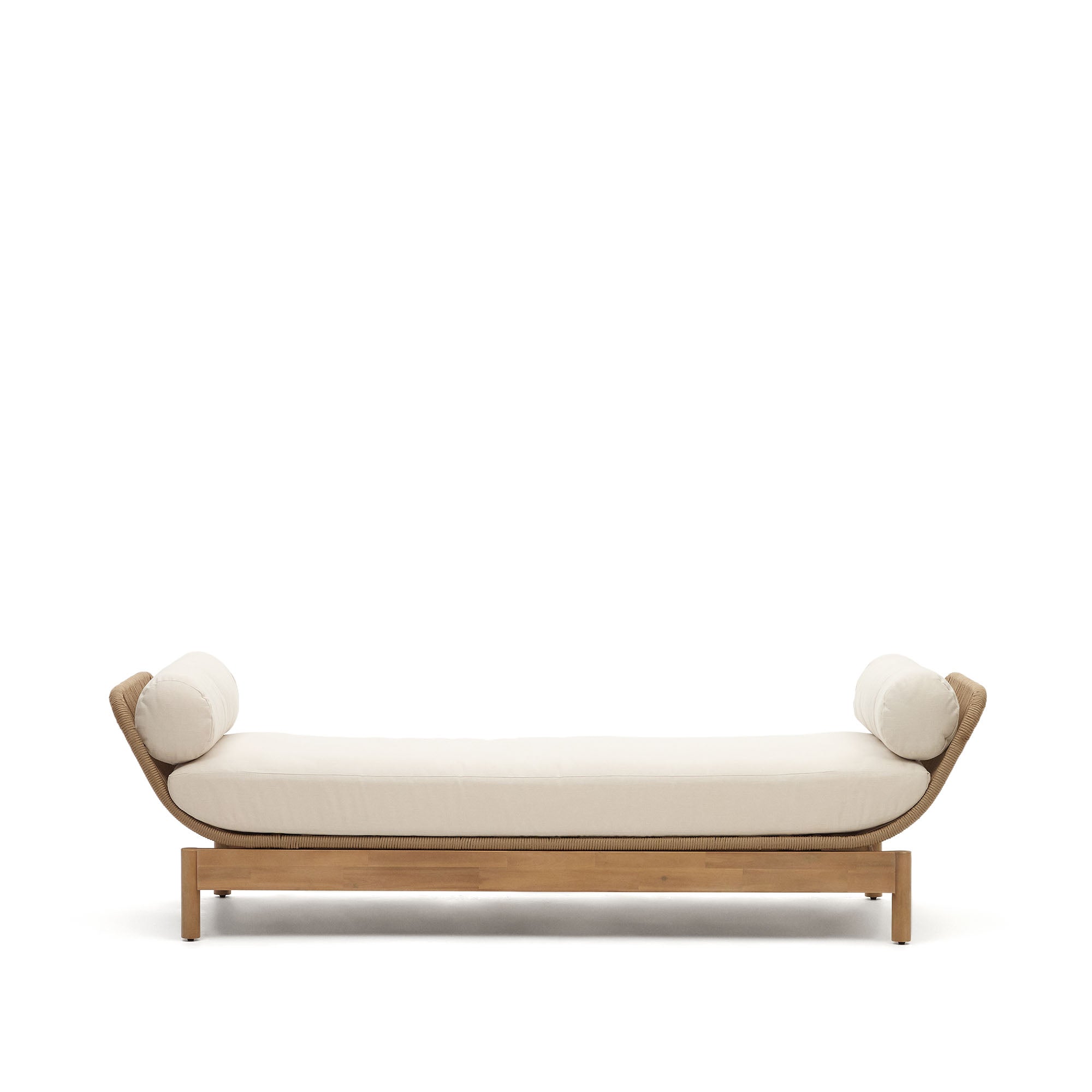 Catalina sun lounger, in beige cord and solid FSC acacia wood