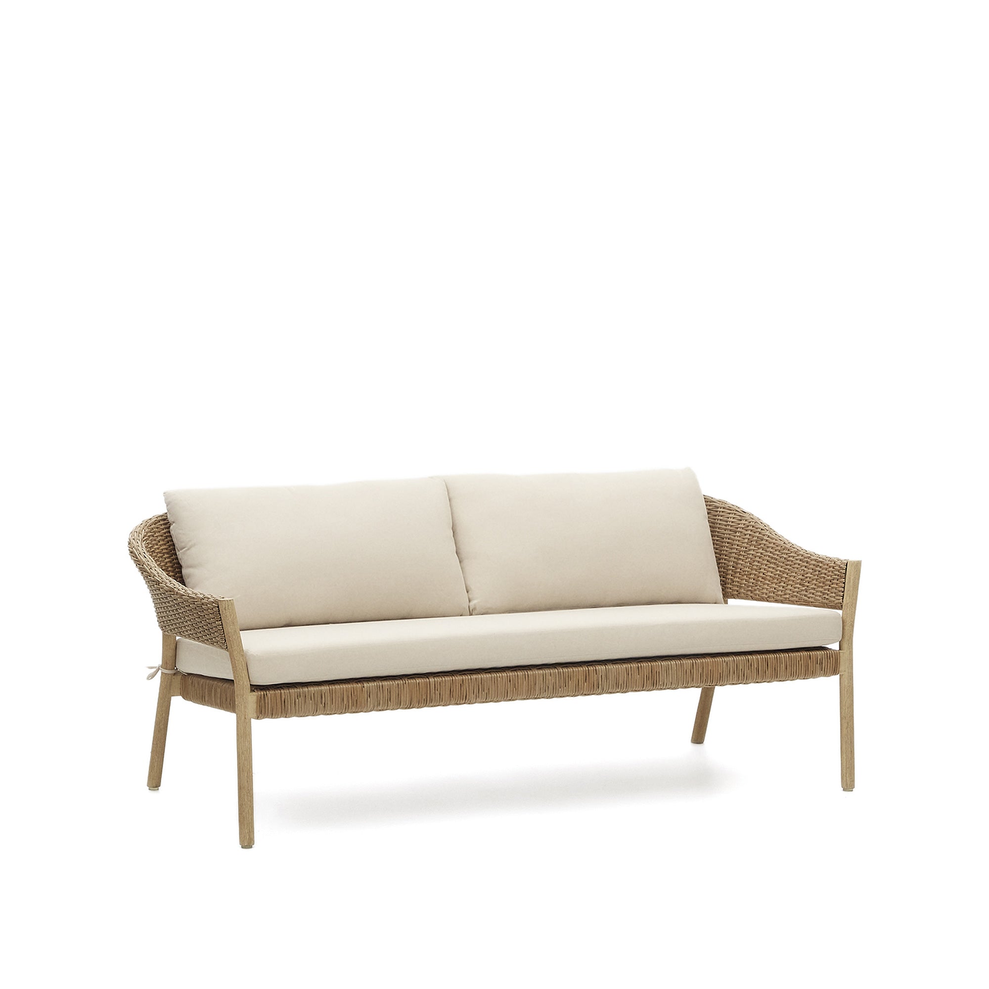 Pola egymásba rakható ülőgarnitúra, 2 személyes kanapé és 2 fotel tömör eukaliptuszból és műrattanból, FSC