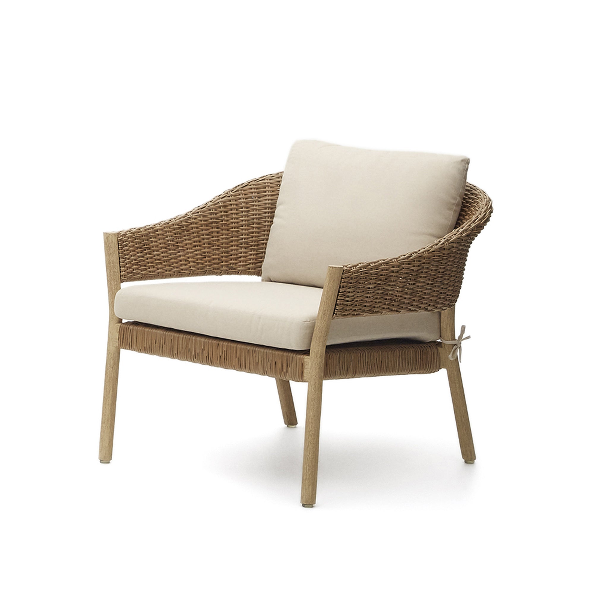 Pola egymásba rakható ülőgarnitúra, 2 személyes kanapé és 2 fotel tömör eukaliptuszból és műrattanból, FSC