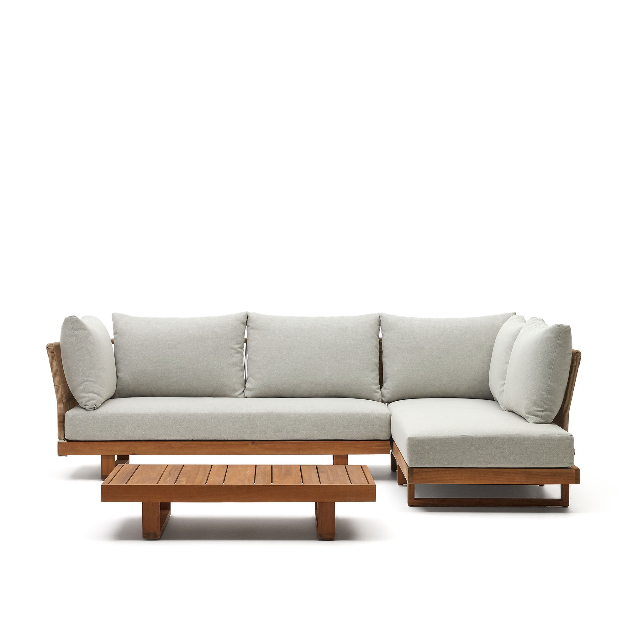 Raco 5 seater corner sofa and coffee table, made from solid acacia wood