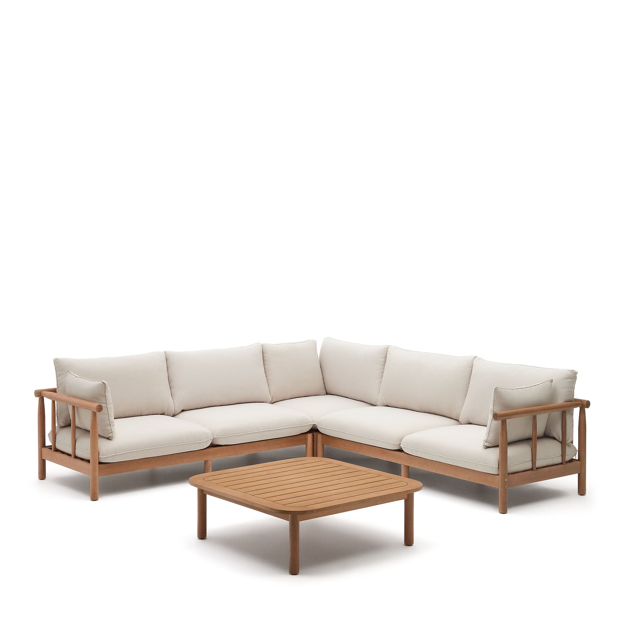 Sacova set, 5 seater corner sofa and coffee table made from solid eucalyptus wood