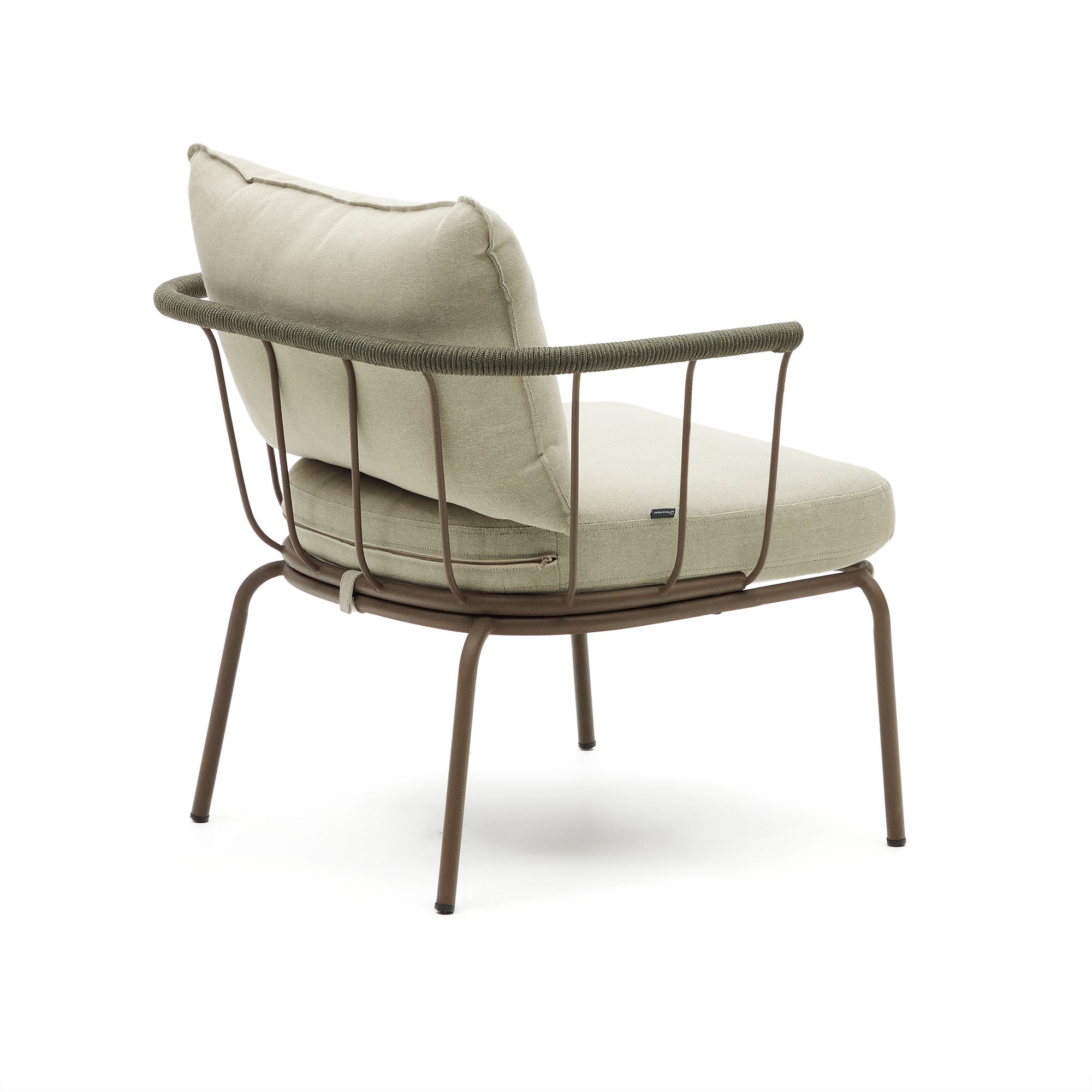 Salguer armchair in green cord and steel with a brown painted finish